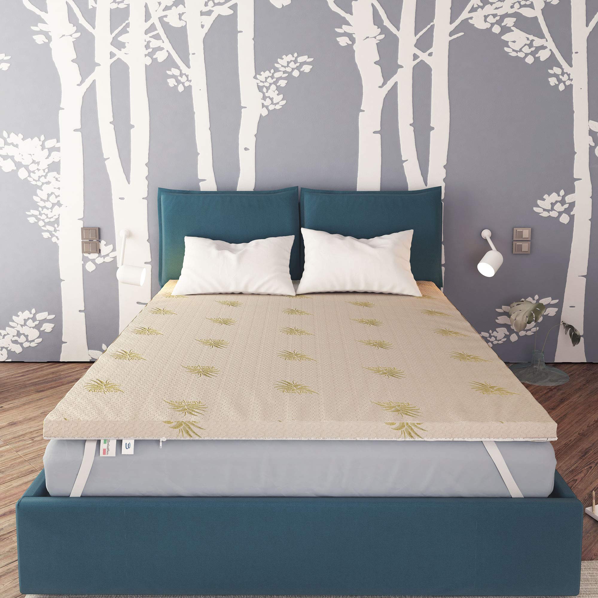 Baldiflex Emporio Topper - 8cm Thick Viscoelastic Memory Foam Mattress Topper, Square & Half Size (120x190cm), Fresh Wave Technology, Removable Aloe Vera Cover, Breathable & Ergonomic, Anti-Dust Mite - Perfect for Back Pain Relief & Enhanced Sleep Comfort