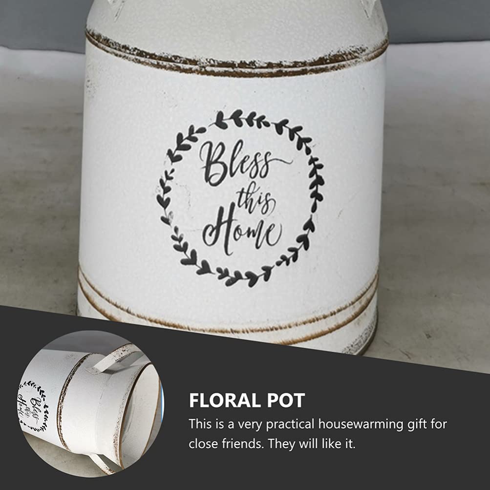 Farmhouse Galvanized Milk Jug Vase - White Rustic Flower Pot for Roses & Floral Arrangements - Perfect for Home Decor, Weddings, and Farmhouse Style Centerpieces