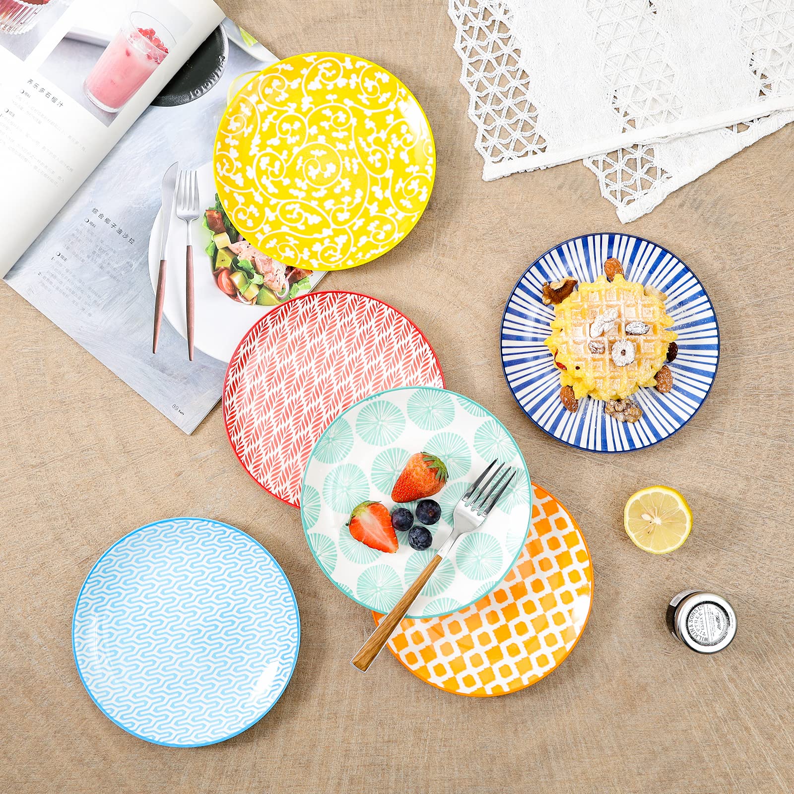 Selamica 6-Inch Ceramic Dessert Plates Set of 6 - Small Appetizer Plates for Cake, Snacks, Salad & Side Dishes - Microwave & Dishwasher Safe - Perfect for Parties, Tea Time & Home Dining