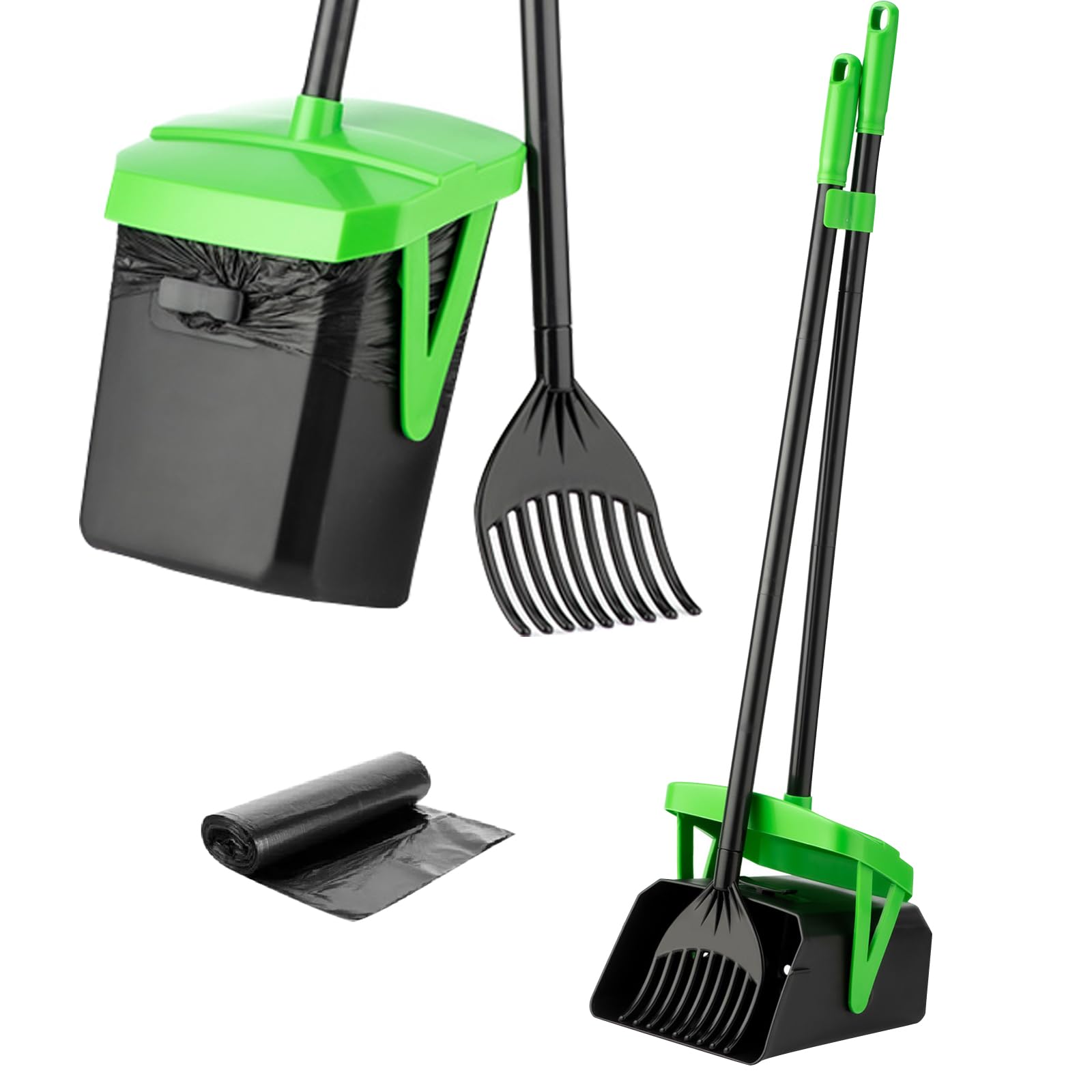 Premium Dog Pooper Scooper with Swivel Bin & Rake - Includes 20 Waste Bags - Bag Attachment for Large, Medium & Small Dogs - Leak-Proof Lid for Lawn, Yard & Kennel - Ideal for Pet Waste Cleanup & Outdoor Maintenance