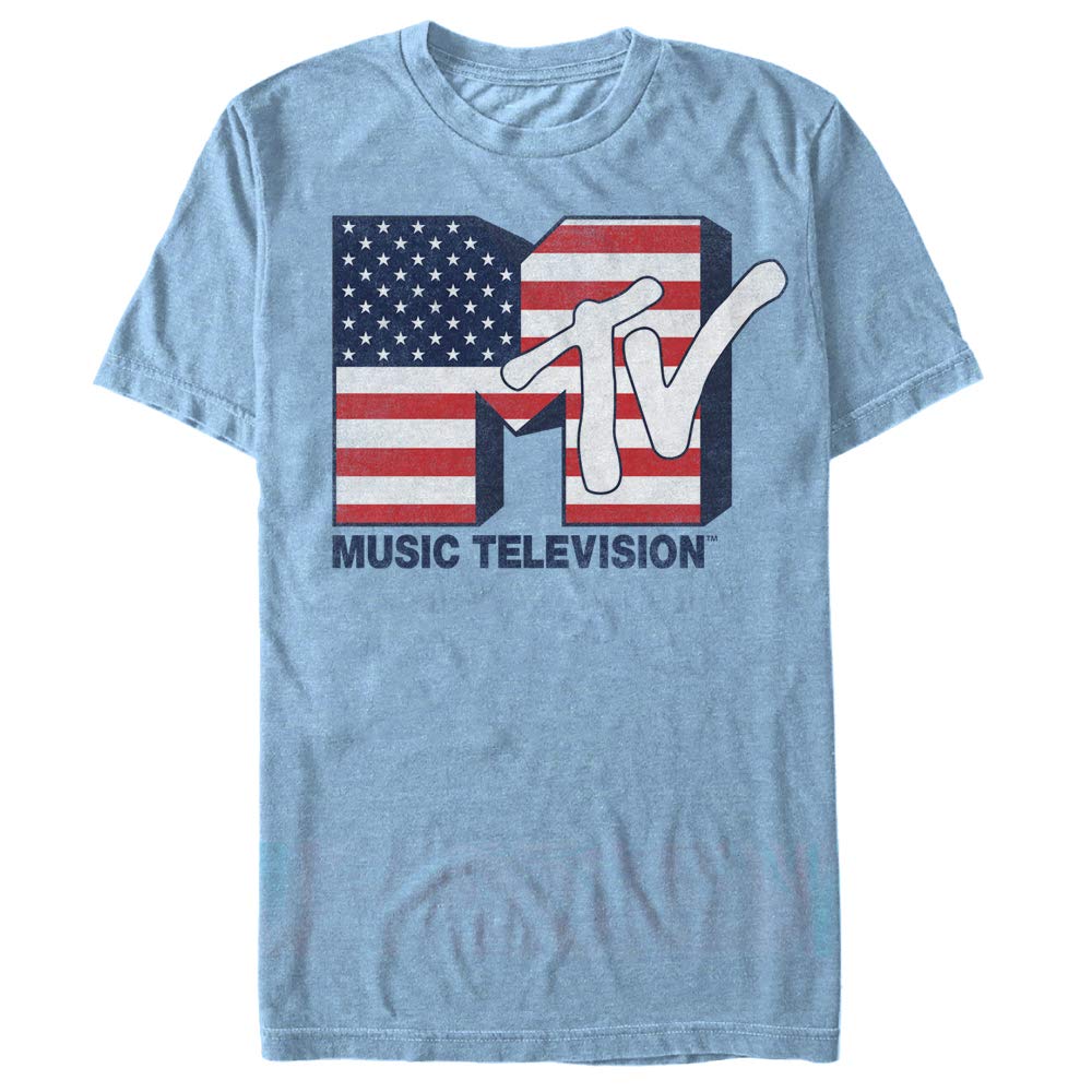 Men's Vintage MTV USA Flag Graphic T-Shirt - Patriotic Rock Music Tee for Concerts & Casual Wear