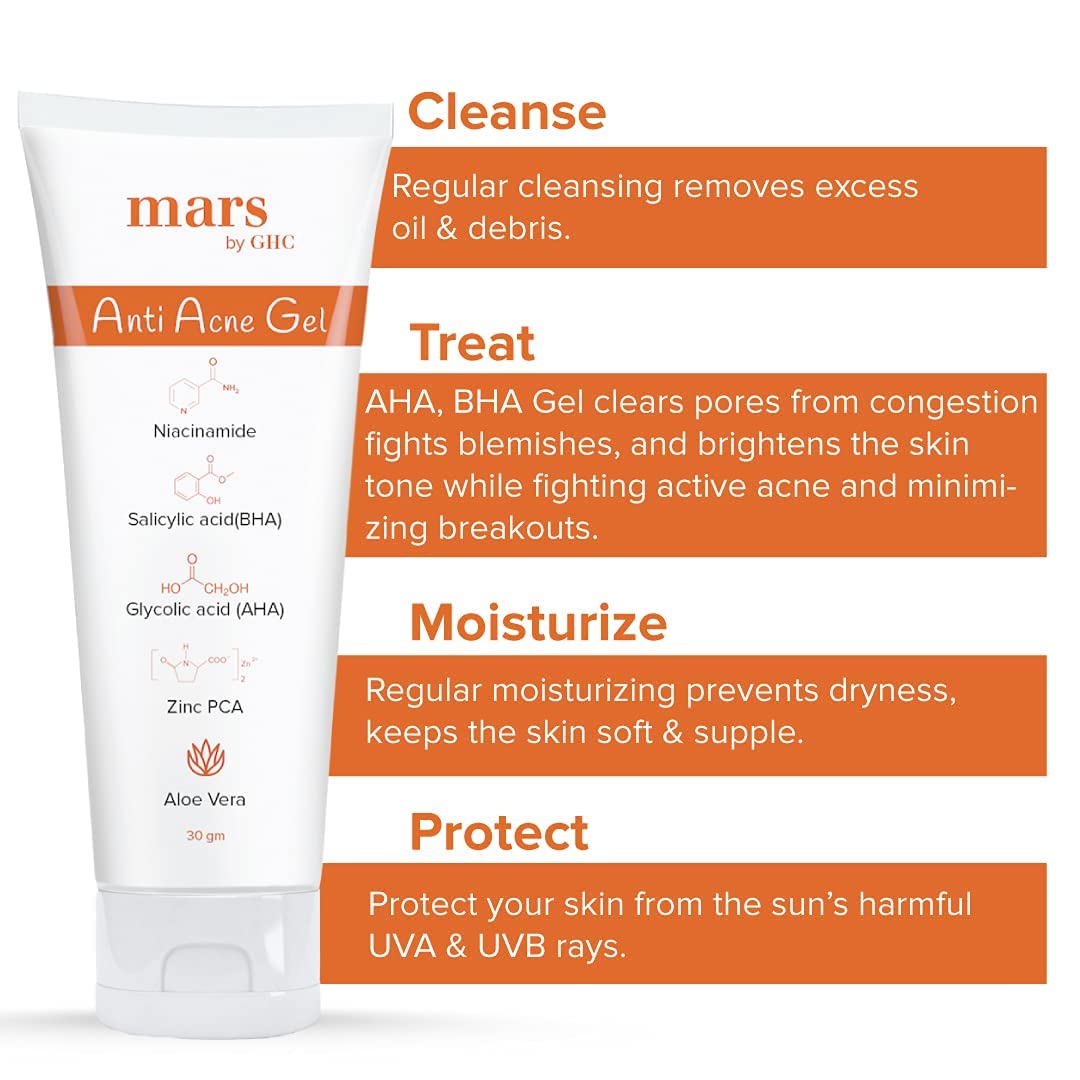 GHC AHA-BHA Face Gel for Acne Treatment - Fights Active Acne & Blemishes, Brightens Skin Tone, 30g - Perfect for Daily Skincare Routine & Oily/Acne-Prone Skin