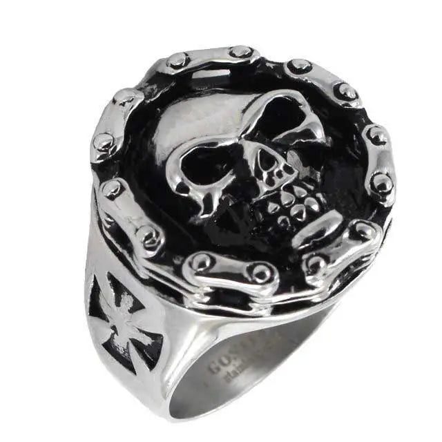 GoSteel Men's Gothic Skull Ring - Stainless Steel Biker Jewelry for Motorcycle Riders - Perfect for Biker Gangs, Rock Concerts & Gothic Fashion Accessories