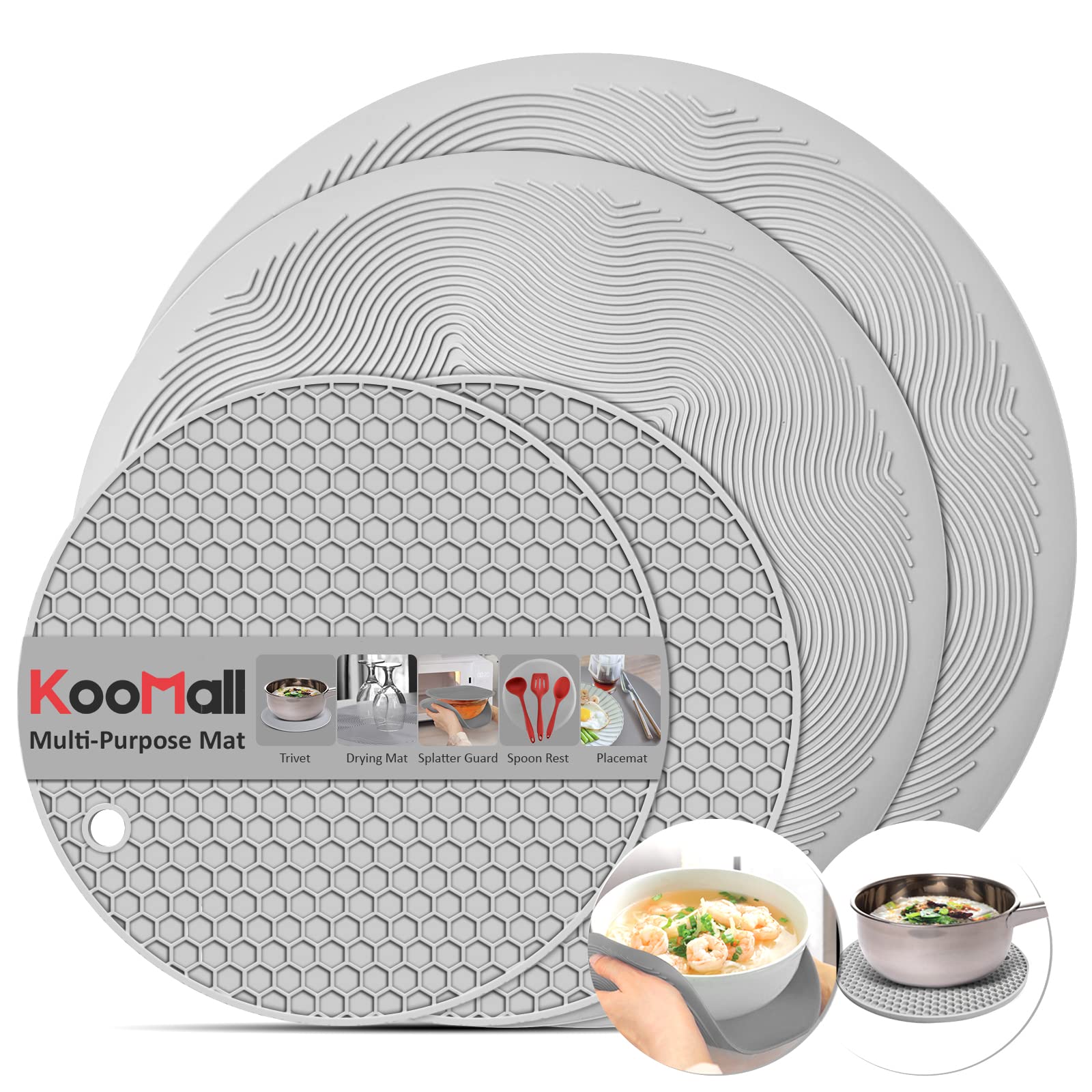KooMall 4-in-1 Silicone Trivet Set - Heat Resistant Hot Plate Pads for Pots, Pans & Dishes (10