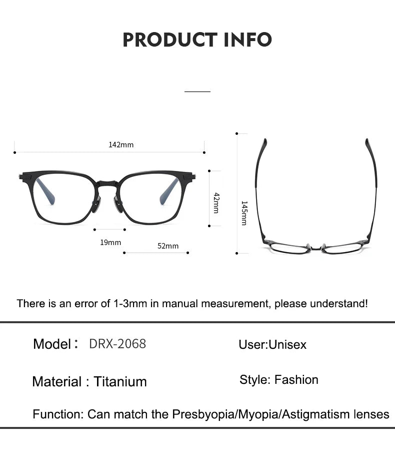 Aimee Unisex Full Rim Square Acetate Titanium Eyeglasses 942068 - Stylish & Durable Frame for Men & Women - Perfect for Work, Reading & Everyday Use