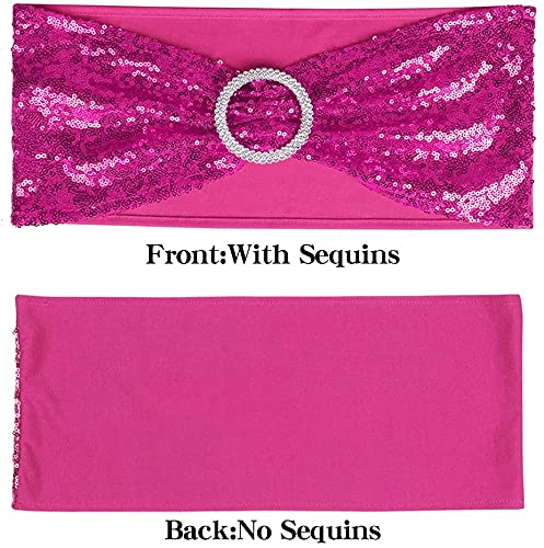 100pcs Sequin Spandex Chair Sashes with Buckle - Stretchable Decorative Bands for Wedding, Banquet, Birthday, Graduation, Party, Anniversary & Prom Decorations (Magenta) - Perfect for Table Setting, Venue Decor, and Event Styling