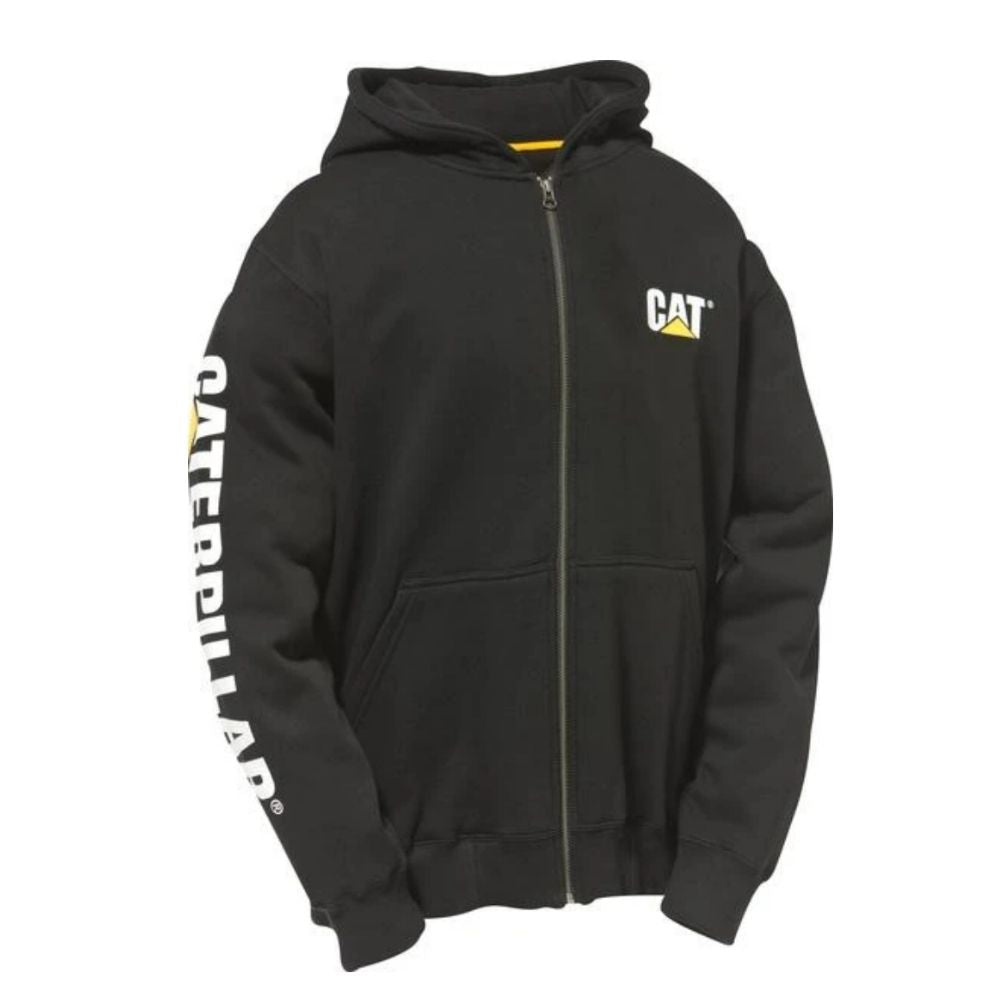 CAT Men's Full Zip Hooded Work Sweatshirt - Heavy Duty Fleece Jacket for Construction & Outdoor Work (Black, W10840) - Durable Workwear for Cold Weather & Job Sites