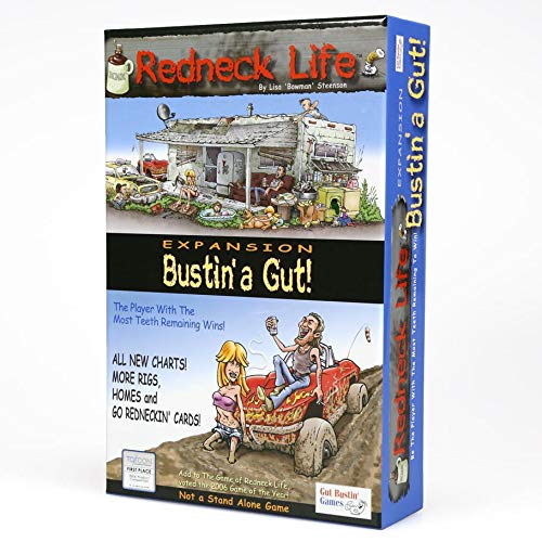 Redneck Life Expansion: Bustin' A Gut! Board Game Bundle with Mr Dice Drawstring Bag - Fun Party Game for Adults & Family Game Night