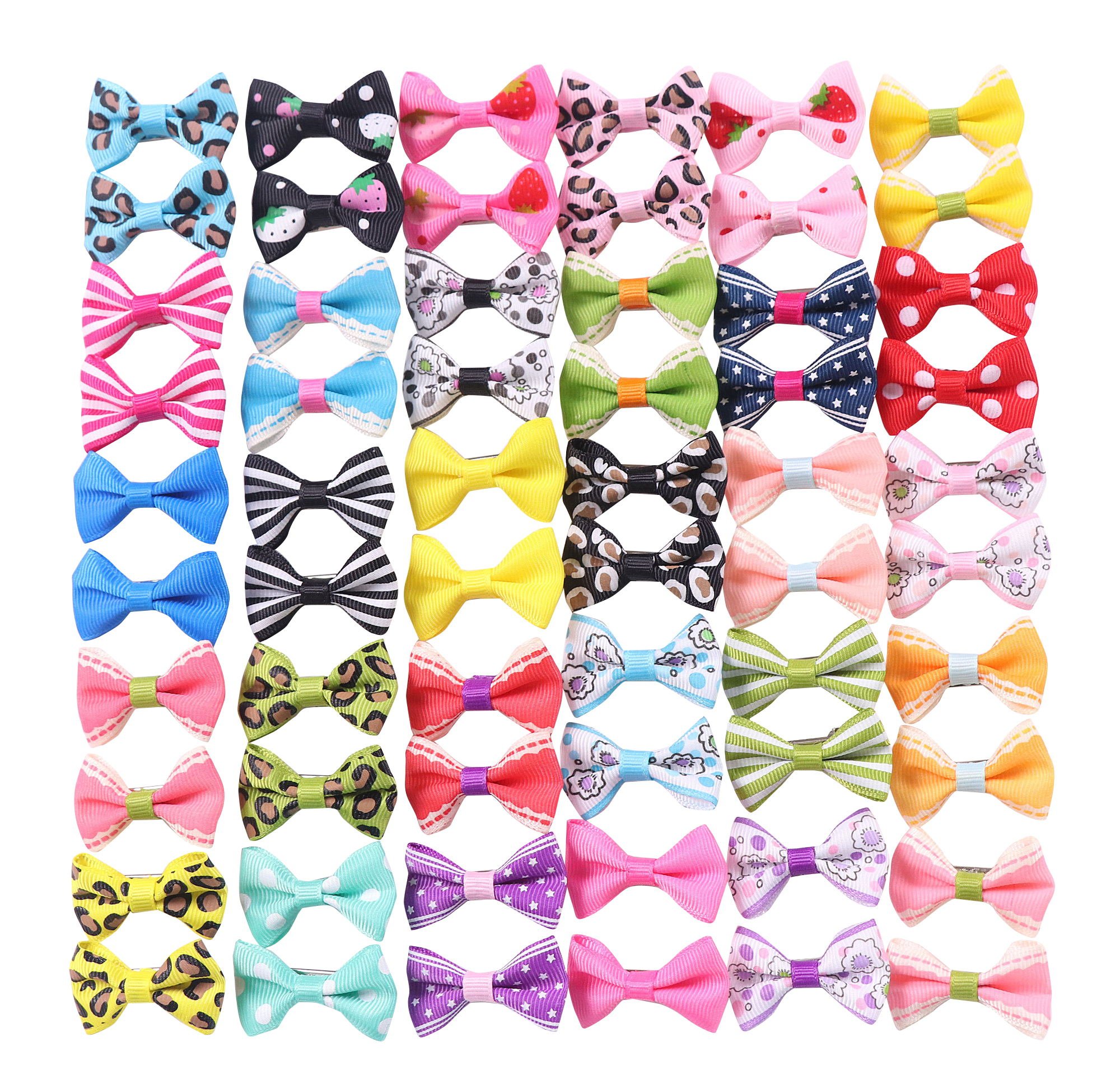 YAKA 60PCS Cute Puppy Dog Hair Bows - Small Bowknot Hair Accessories with Rubber Bands & Clips for Girls, Women & Pets - Handmade Pet Grooming Supplies (30 Paris Style, 60 Pcs) - Perfect for Birthday Parties, Pet Shows & Daily Styling