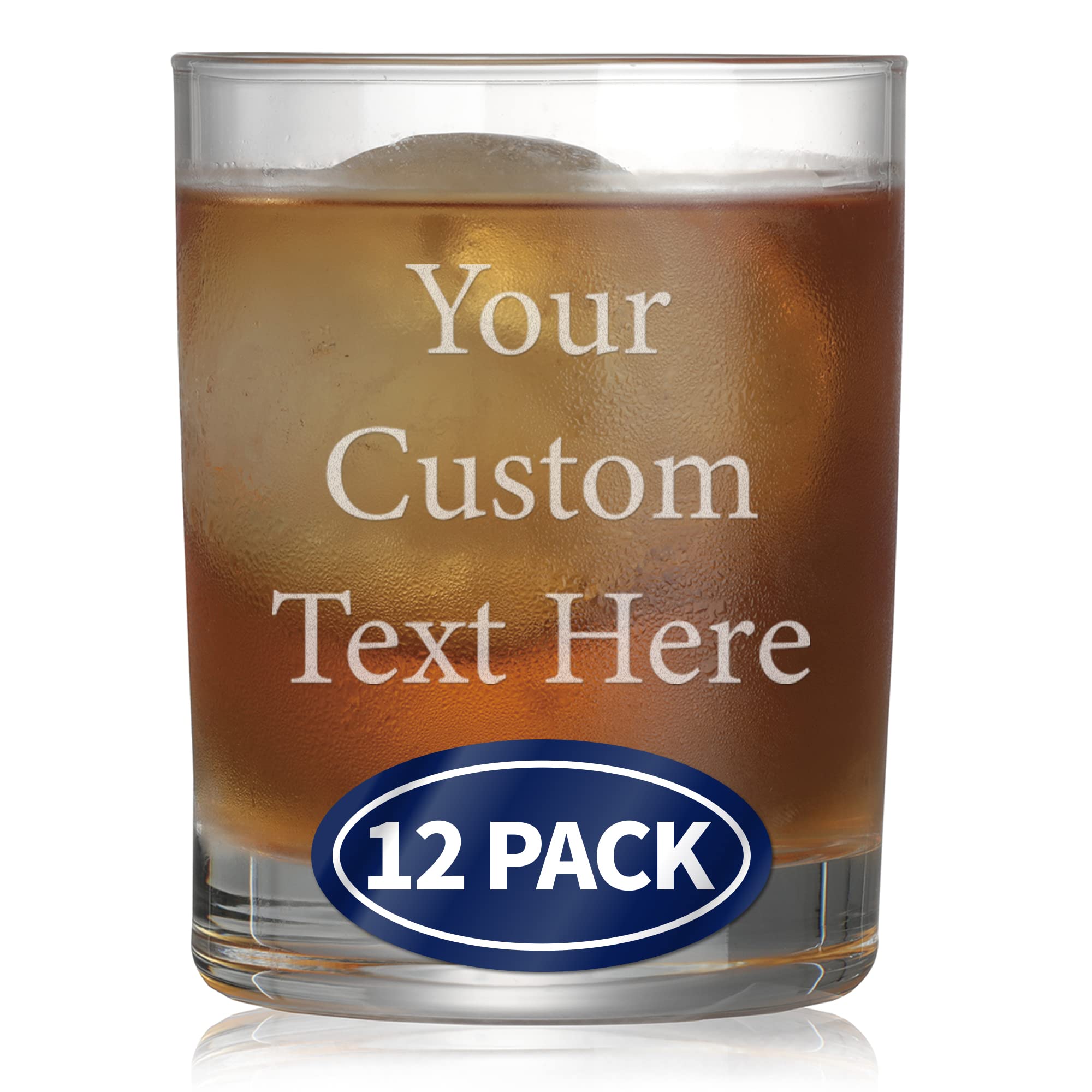 Personalized 12 oz Whiskey Glasses Set - Custom Engraved Text & Durable Design - Perfect for Gifts, Parties & Home Bar (12 Pack) - Great for Bourbon, Scotch & Cocktail Enjoyment