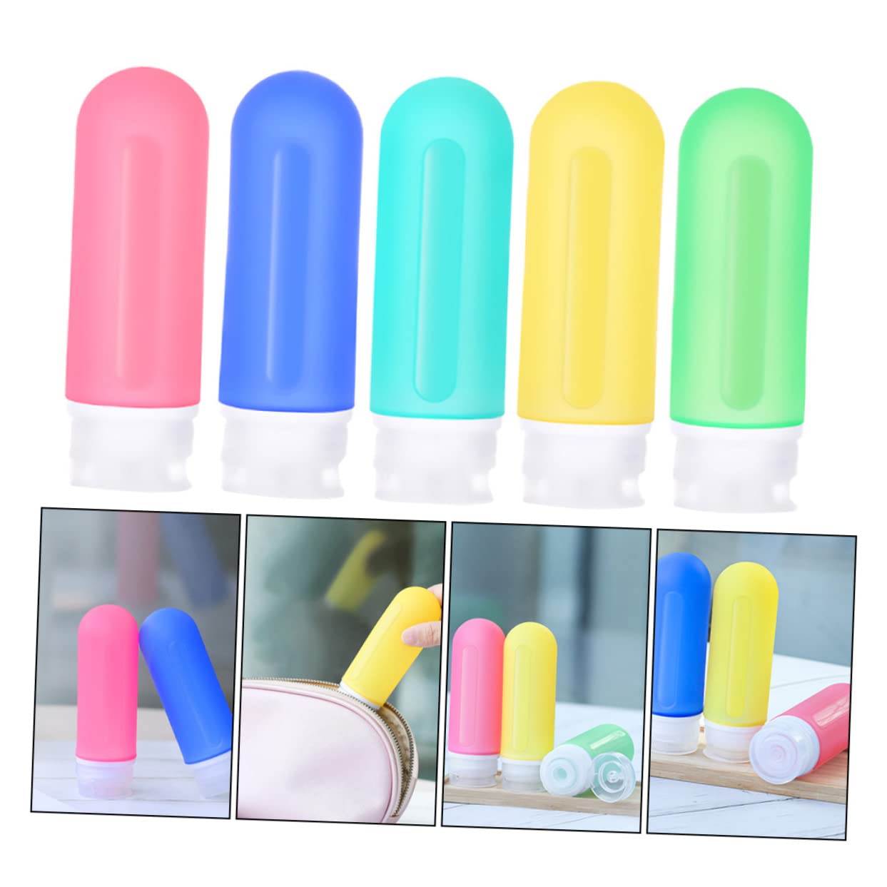 Healeved 5-Piece Refillable Silicone Travel Bottles Set - Leak Proof Squeezable Liquid Containers for Shampoo, Conditioner & Toiletries | Perfect for Air Travel, Gym, Camping & Vacation Essentials