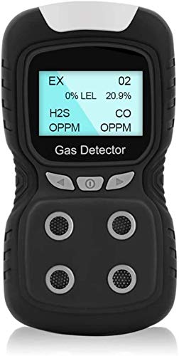 Portable 4-Gas Detector for EX/H2S/CO/O2 - Rechargeable Multi-Gas Monitor with LCD Display, Sound, Light & Vibration Alarms - Durable Gas Analyzer for Industrial Safety, Confined Space & Workplace Monitoring