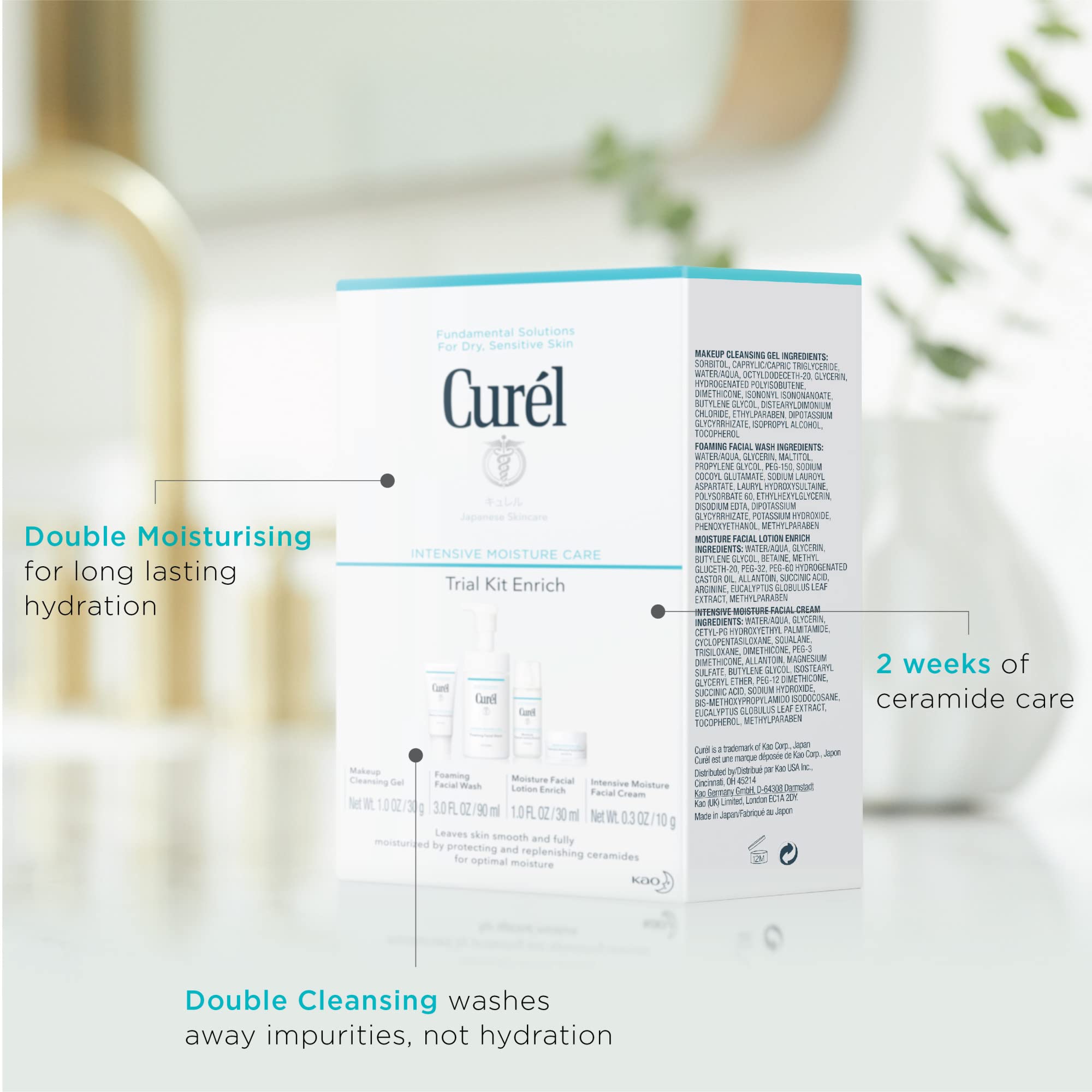 Curel Japanese Skin Care Travel Kit for Dry & Sensitive Skin - Mini Face Wash, Moisturizing Lotion & Gentle Makeup Remover - Perfect for Airplane Carry-on & On-the-Go Skincare