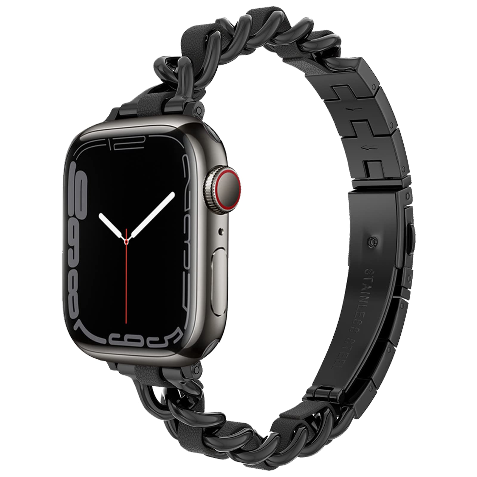 Elegant Apple Watch Band for Women - Stainless Steel Leather Chain Strap Compatible with iWatch 38/40/41/42/44/45mm (Series SE/7/6/5/4/3/2/1) - Adjustable Slim Design for Workouts, Office & Daily Wear