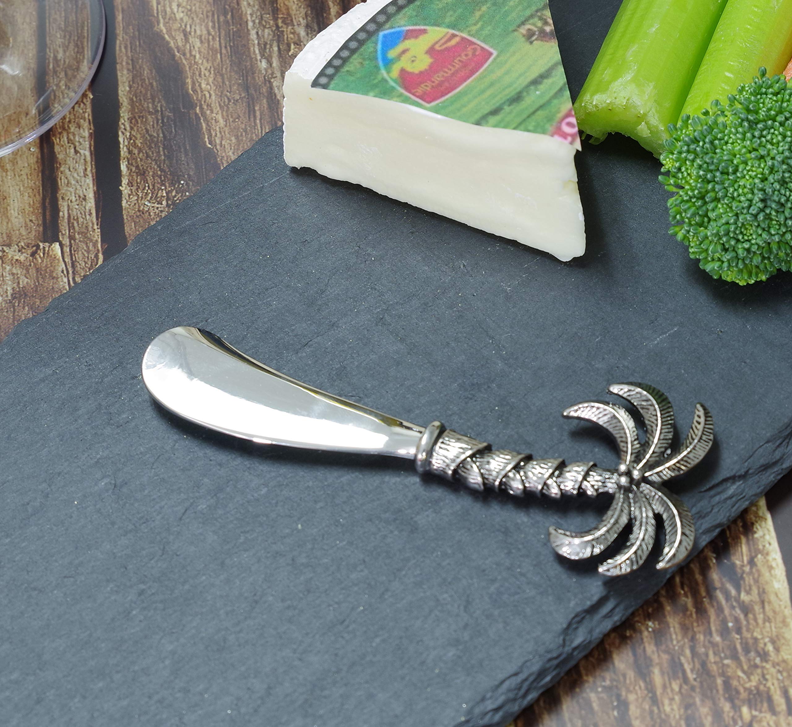 2-Piece Zinc Alloy Cheese and Butter Spreader Knife Set with Palm Tree Design - Perfect for Cheese Boards, Charcuterie Platters and Dinner Parties