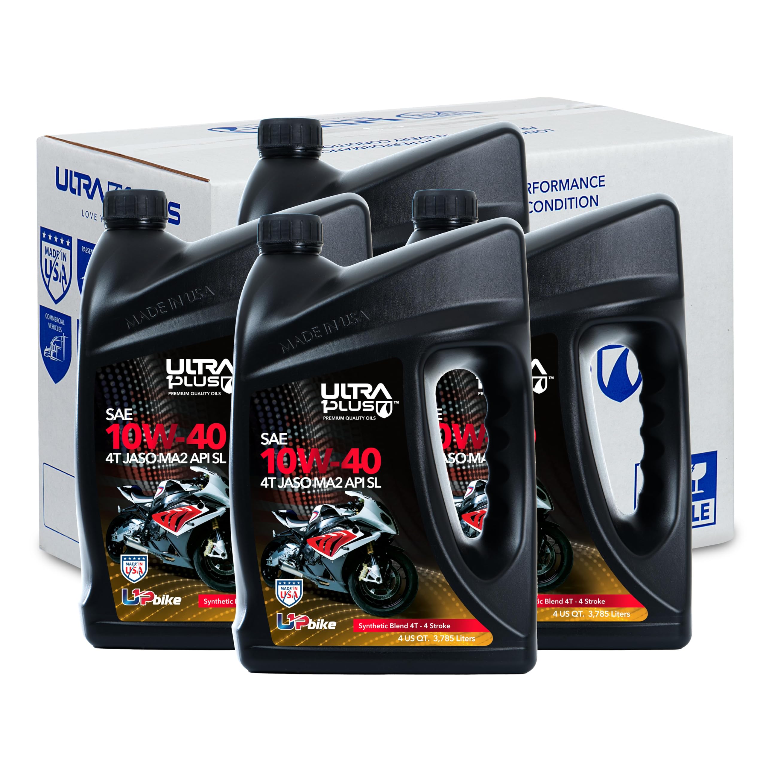 4T 10W-40 Synthetic Blend Motorcycle Engine Oil - API SL JASO MA2 Certified - 4 Gallon (1 Gallon x 4) for High Performance Bikes - Perfect for Cruisers, Touring & Sport Motorcycles in All Weather Conditions