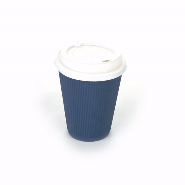 12 oz Midnight Blue Ripple Wall Coffee Cups with White Lids - 200 Count Bulk Pack (3.5