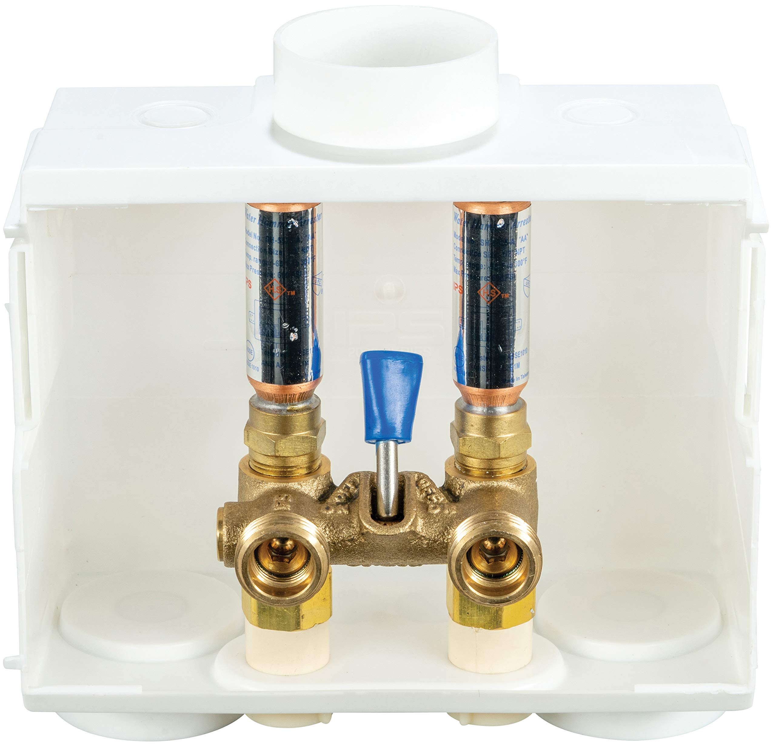 85748 DU-All Dual-Drain Washing Machine Outlet Box - Single Lever Hammer Arrestor Valve with REHAU EVERLOC+ Connection, 1/2