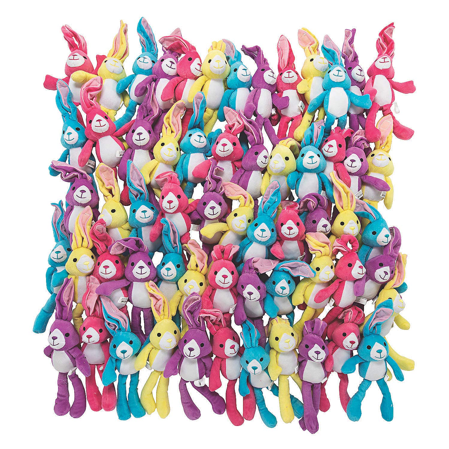72-Piece Bulk Long Ear Plush Bunnies Set - Soft Stuffed Animal Toys for Easter Decorations, Party Favors, Classroom Rewards & Gift Baskets