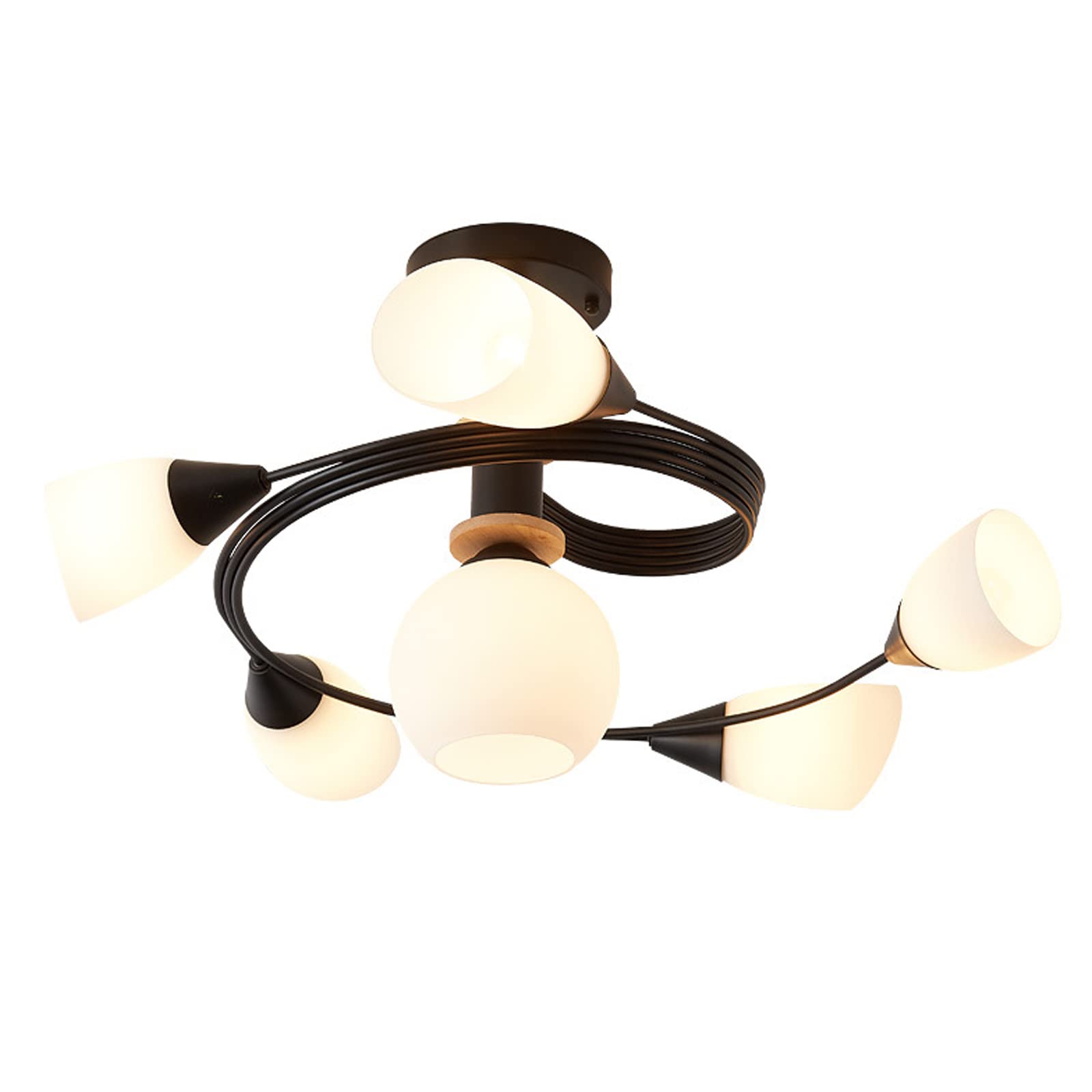 Farmhouse Black Semi Flush Mount Ceiling Light Fixture - 25.5 Inch 6-Light Vintage Style with Glass Shade - Perfect for Entryway, Hallway, Bedroom, Porch, Kitchen & Living Room Lighting Decor