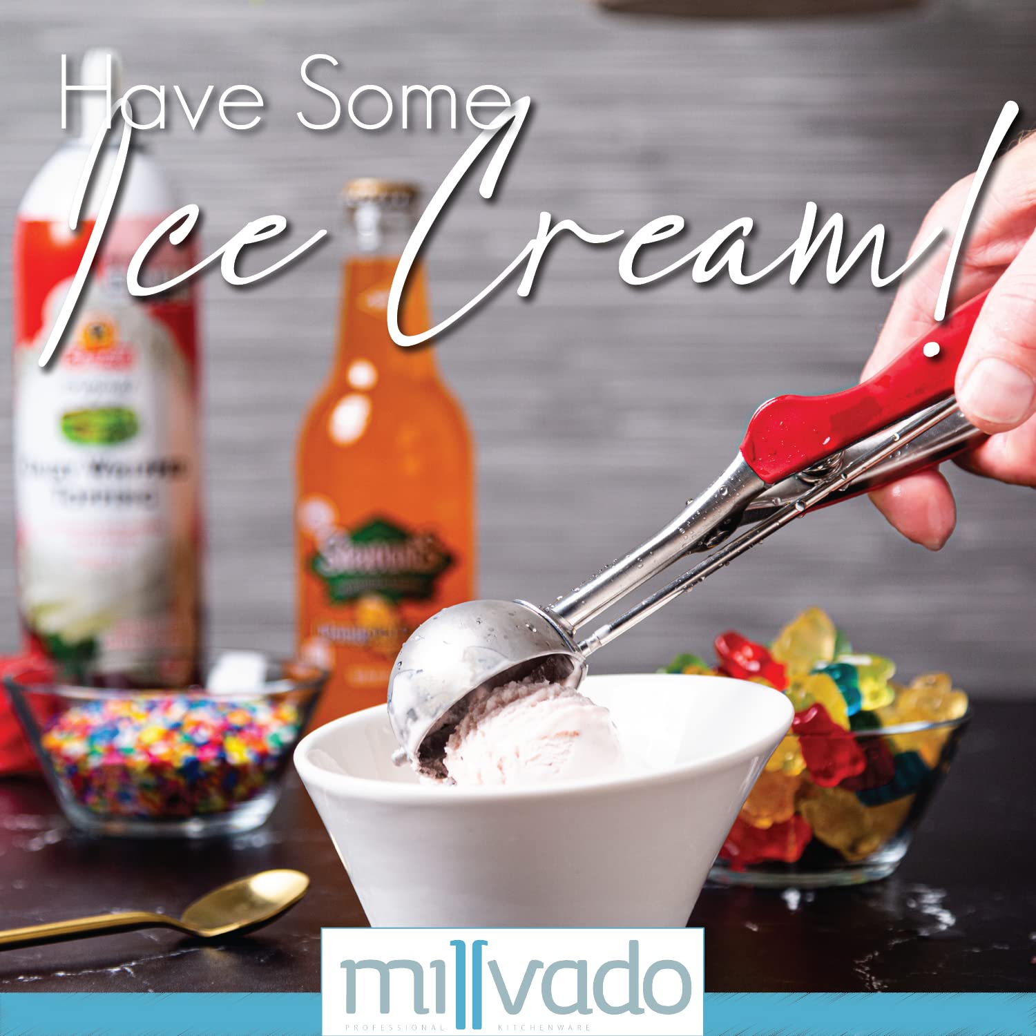 Stainless Steel Ice Cream Scooper with Trigger - Ergonomic Red Grip for Easy Scooping - Perfect for Ice Cream, Cupcake Batter, Mashed Potatoes & Rice - Ideal for Home Kitchens, Bakeries & Ice Cream Shops