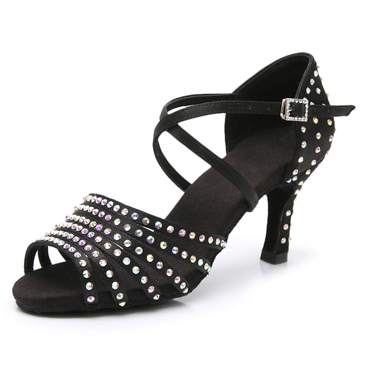 Sparkly Rhinestone Satin Latin Dance Shoes for Women - Professional Salsa, Bachata & Ballroom Performance Shoes | Perfect for Dance Competitions, Parties & Stage Shows