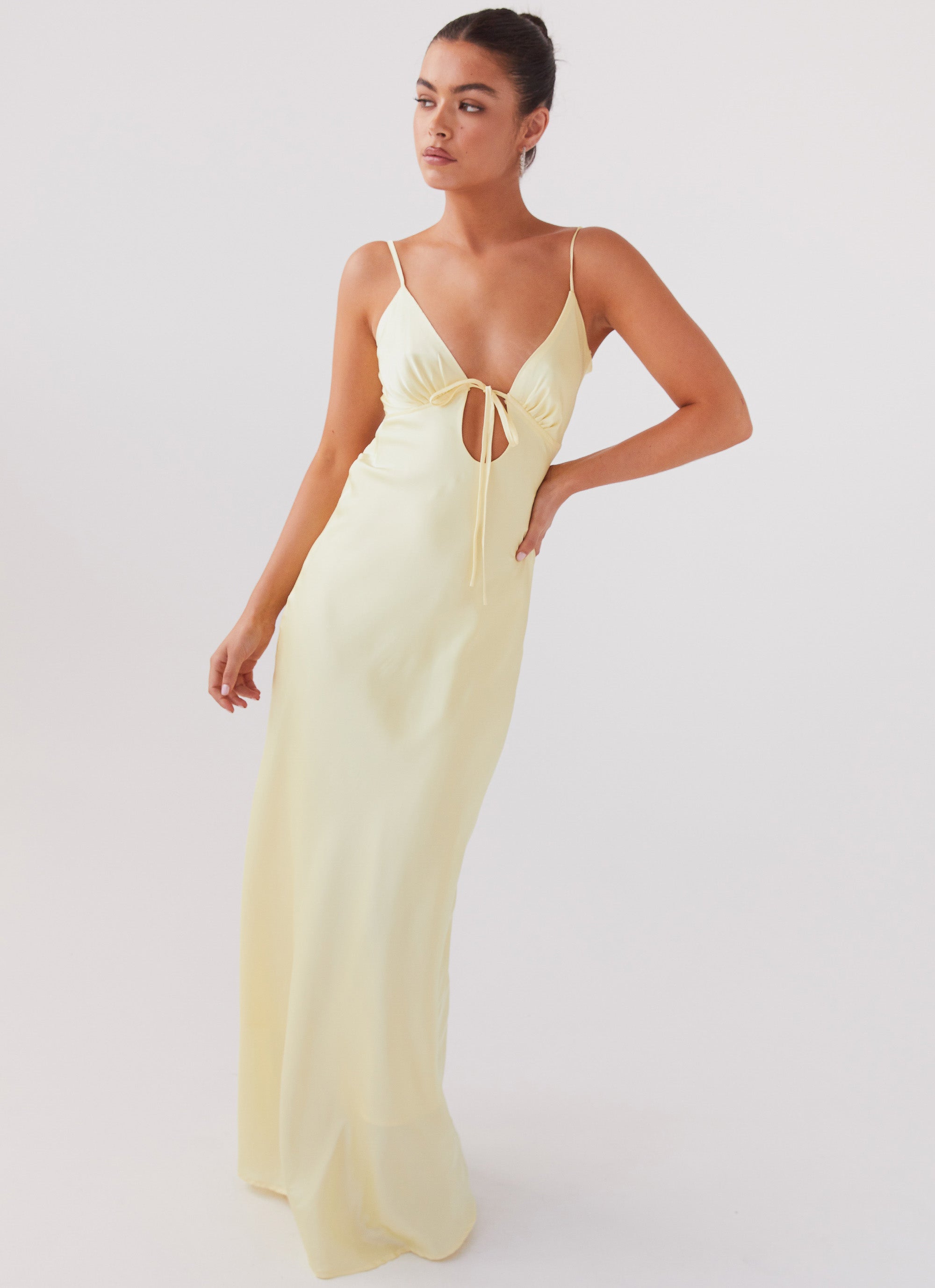 Flora Satin Maxi Dress - Elegant Lemon Print Summer Dress for Women | Perfect for Beach Vacations, Weddings & Date Nights