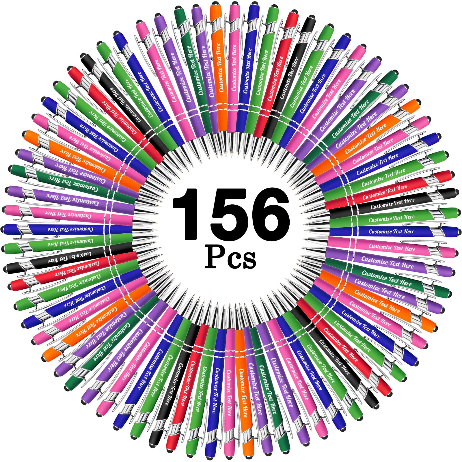 500 Custom Engraved Ballpoint Pens Bulk - Personalized with Business Name, Logo & Message - Medium Point Black Ink - 156 Pcs with Stylus Tip - Perfect for Corporate Gifts, Promotional Events & Office Supplies