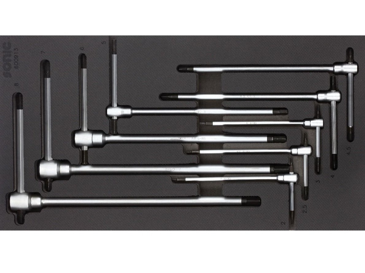 Hexagon Key Wrench Set 3 Tip T Handle - 9 Piece 1/3 (Small) Sonic Foam System - Perfect for Bike Repairs, Furniture Assembly & DIY Projects