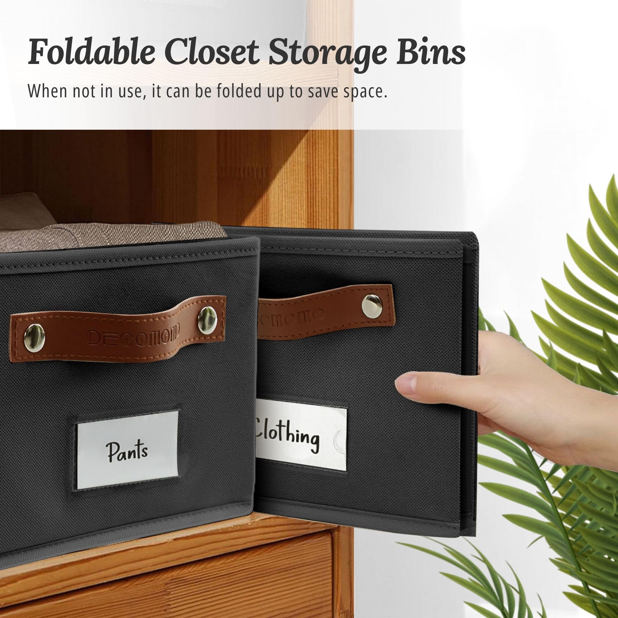 DECOMOMO 6-Piece Black Linen Storage Baskets - 15