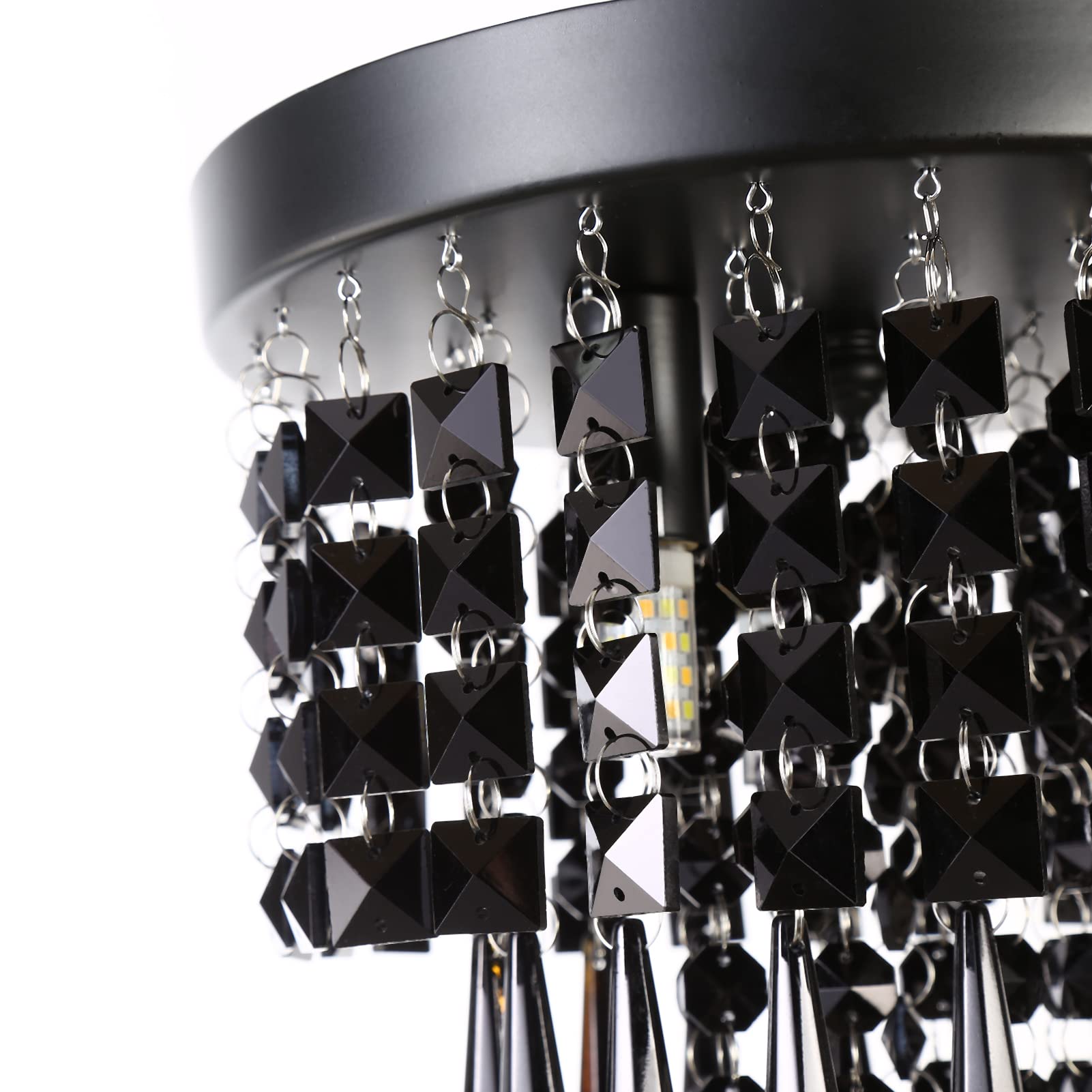 3-Light Mini Chandelier with Black Crystal - Modern Flush Mount Ceiling Light for Bedroom, Hallway, Living & Dining Room - Perfect for Home Decor, Wedding Venues and Luxury Spaces