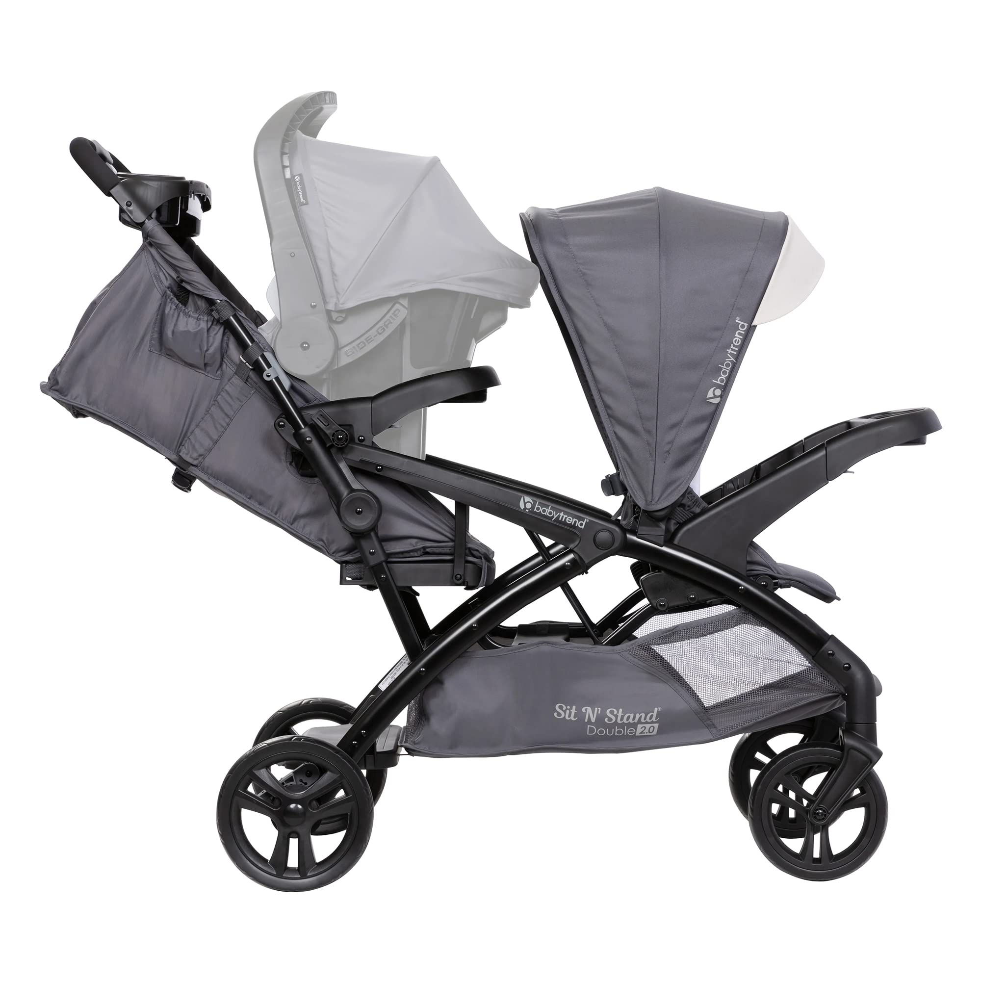 Baby Trend Sit N' Stand Double Stroller 2.0 DLX - Lightweight Convertible Stroller with 5-Point Safety Harness & EZ-Lift Plus Infant Car Seat - Cozy Magnolia Cover - Perfect for Twins, Siblings or Toddlers - Ideal for Shopping, Travel & Outdoor Walks
