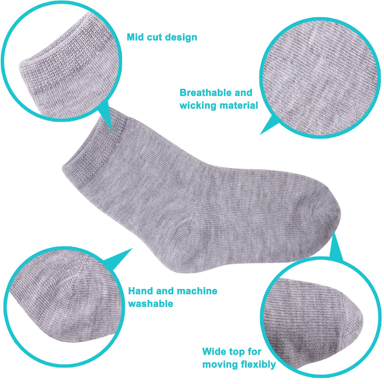Duufin 18 Pairs Toddler Crew Socks - Mid Cut Kids Socks for Boys & Girls - Soft Cotton Mid Calf Socks for Daily Wear, School & Playtime