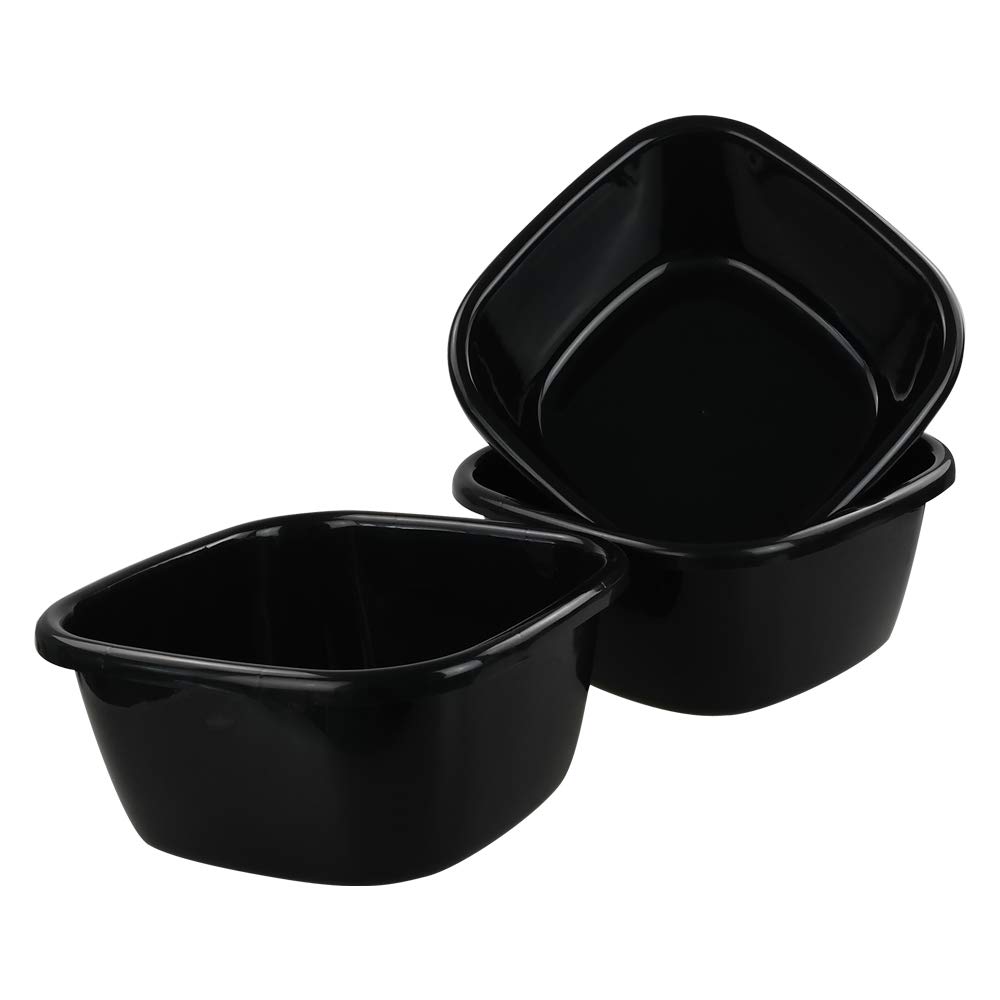 16 Quart Wash Basin - 3-Pack Black Plastic Dish Pan for Kitchen, Laundry, Camping & Household Cleaning