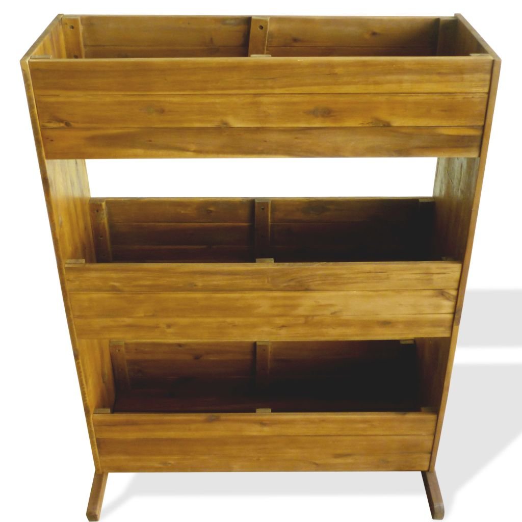 Tidyard 3-Tier Wooden Raised Garden Planter - Solid Acacia Wood Slatted Design for Flowers, Vegetables & Herbs | Perfect for Patio, Lawn & Backyard Gardening