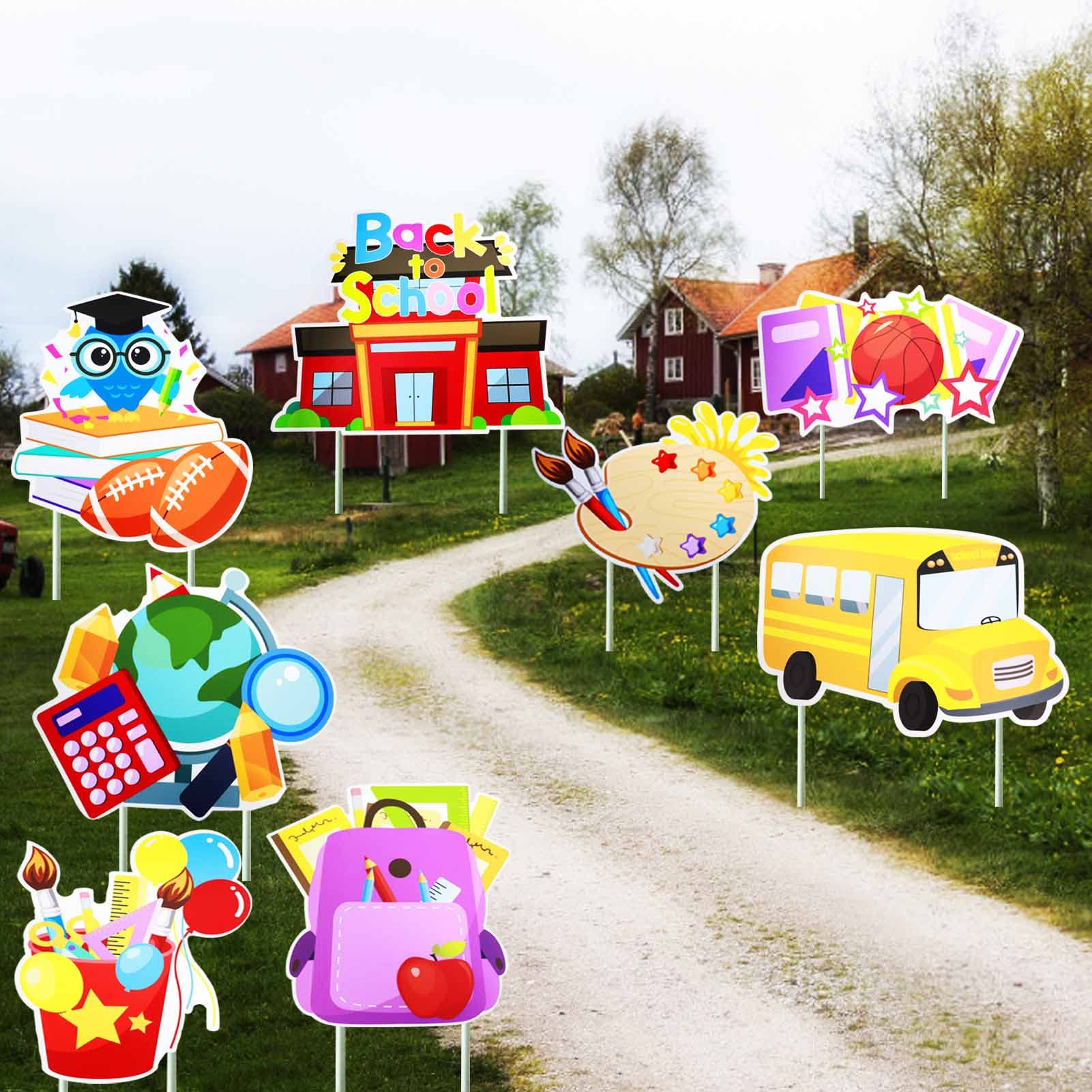 8 PCS Back to School Yard Signs with Sturdy Stakes - Waterproof First Day of School Lawn Decorations for Outdoor Party, Classroom Welcome & Home Celebration - Durable Yard Decor for School Events & Festive Occasions
