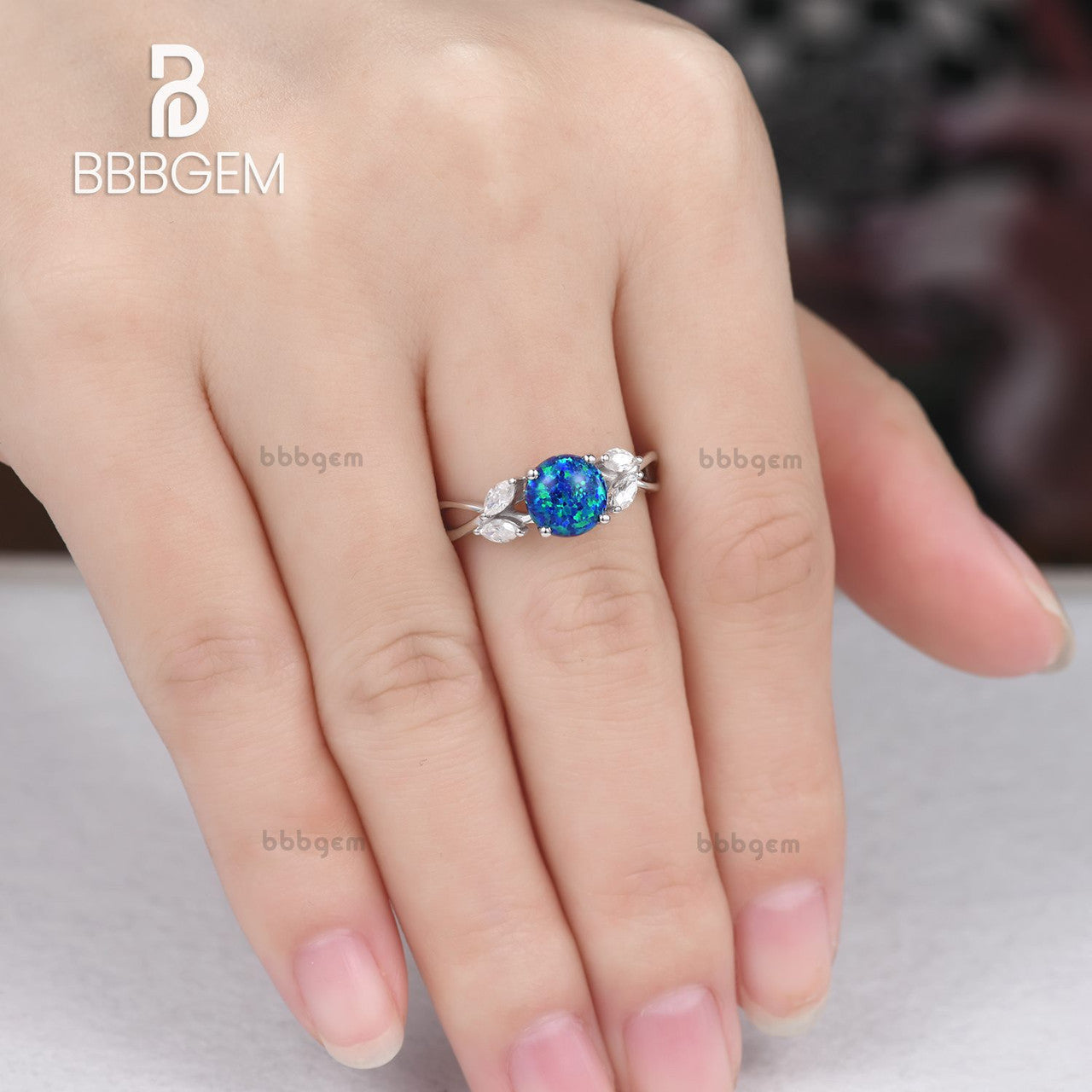 14K/18K Rose Gold Black Blue Opal Moissanite Engagement Ring - Art Deco Style for Wedding, Proposal & Anniversary Gifts