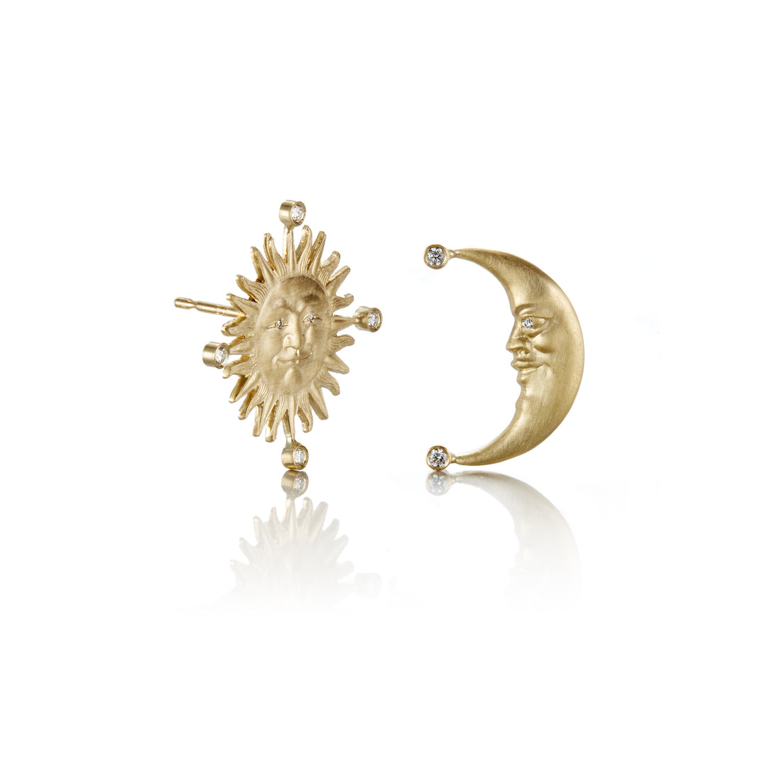 Sun and Moon Earrings for Women - Dainty Crescent Moon & Sun Face Stud Earrings - Perfect for Boho, Festival, and Everyday Wear