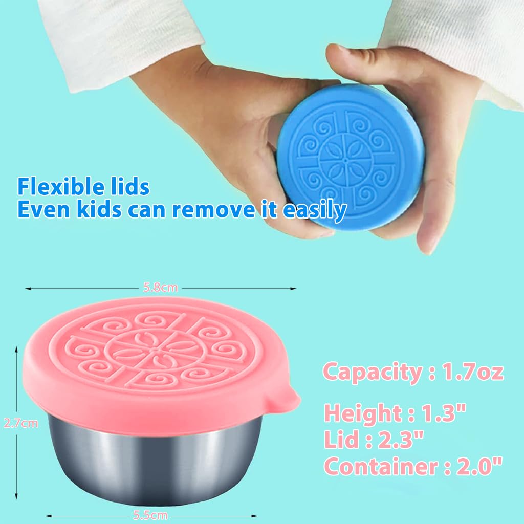 HASTHIP® 2 Pack 40ML Stainless Steel Salad Dressing Containers with Lids - Reusable Leakproof Sauce Cups for Bento Box, Picnic, Travel, Camping & Office Lunch - Pink & Blue Set