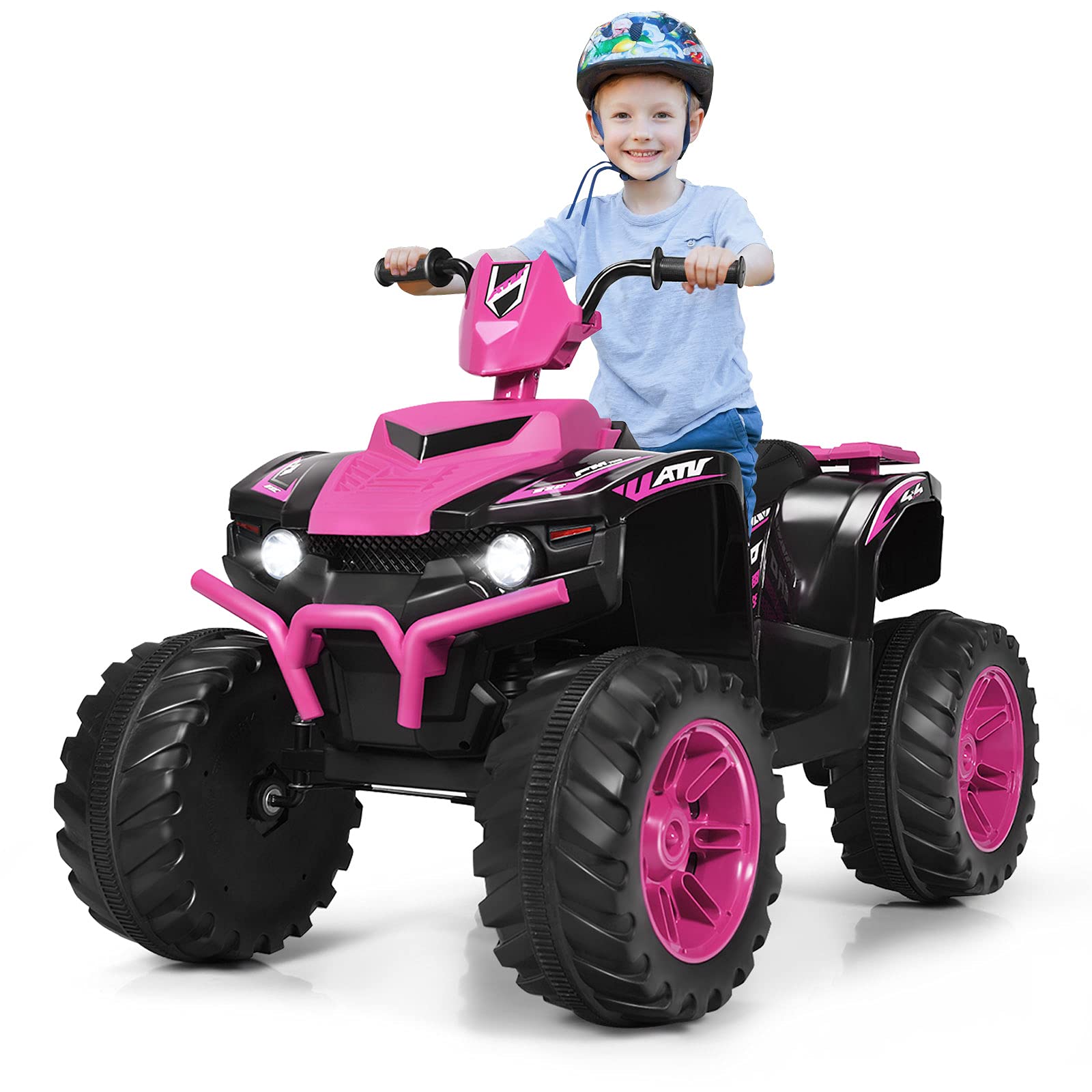 OLAKIDS 12V Kids Electric ATV Quad Bike - 4 Wheeler Ride On Toy Car for Boys & Girls Ages 3-8 | Battery Powered Motorized Vehicle with LED Lights, Music, Horn & Dual Speed Control | Outdoor Play, Birthday Gift, Backyard Fun (Pink)