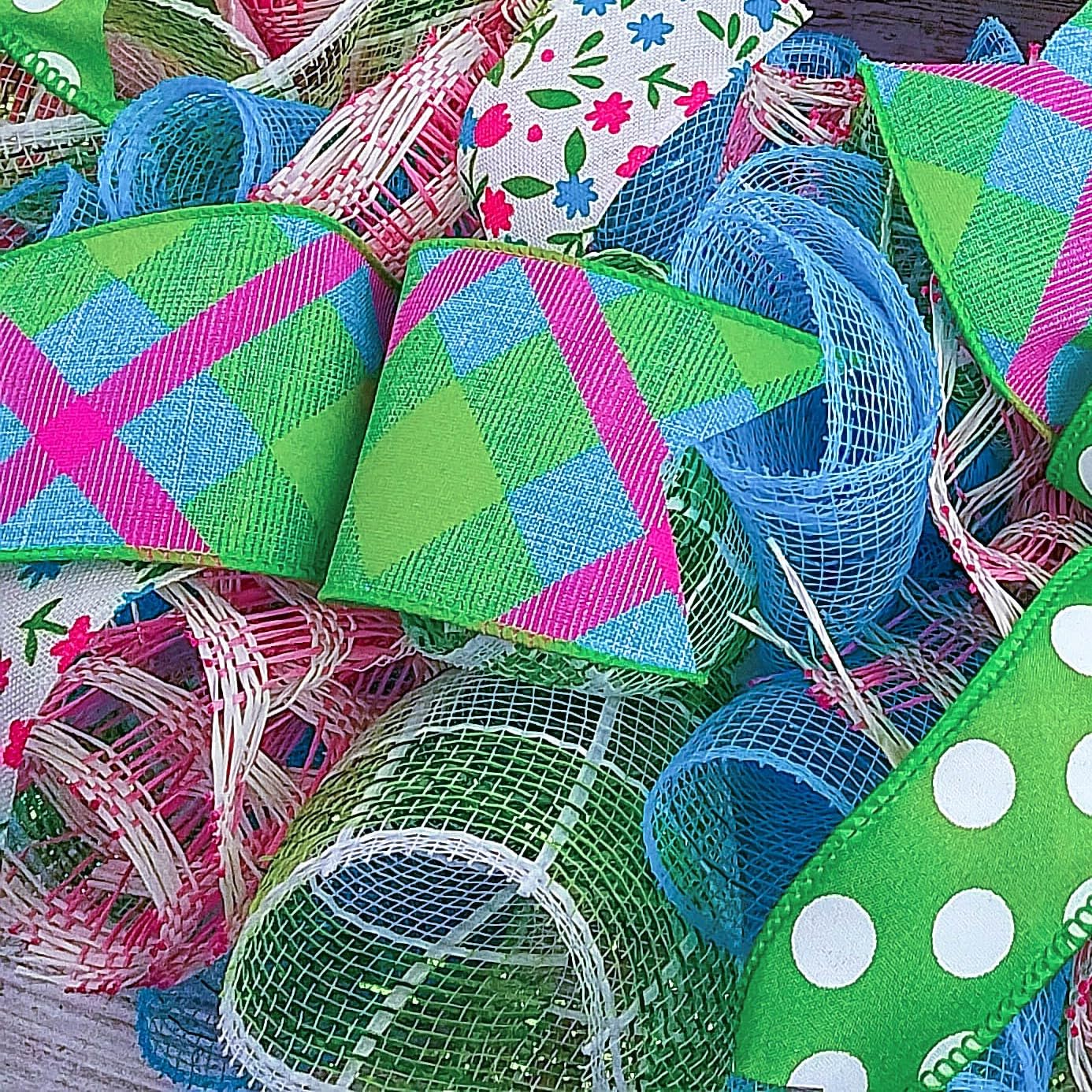 Easter Bunny Wreath - Spring Welcome Door Wreath in Pink, Turquoise, Lime Green & White | Easter Home Decor | Front Door Wreath for Spring & Easter Celebrations