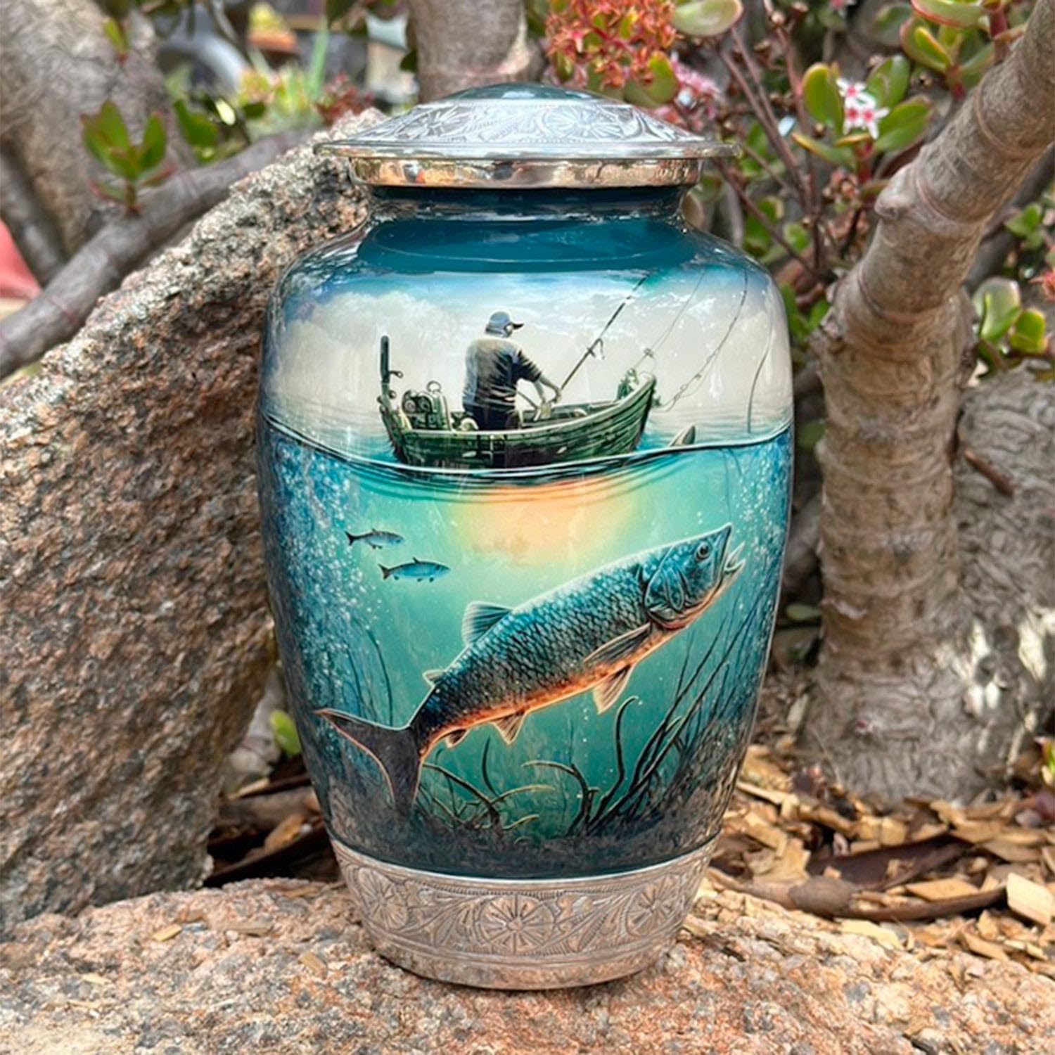 Handcrafted Large Fishing Urn for Human Ashes - Memorial Cremation Urn for Men & Women - Perfect for Outdoor Enthusiasts & Fishing Lovers' Final Resting Place