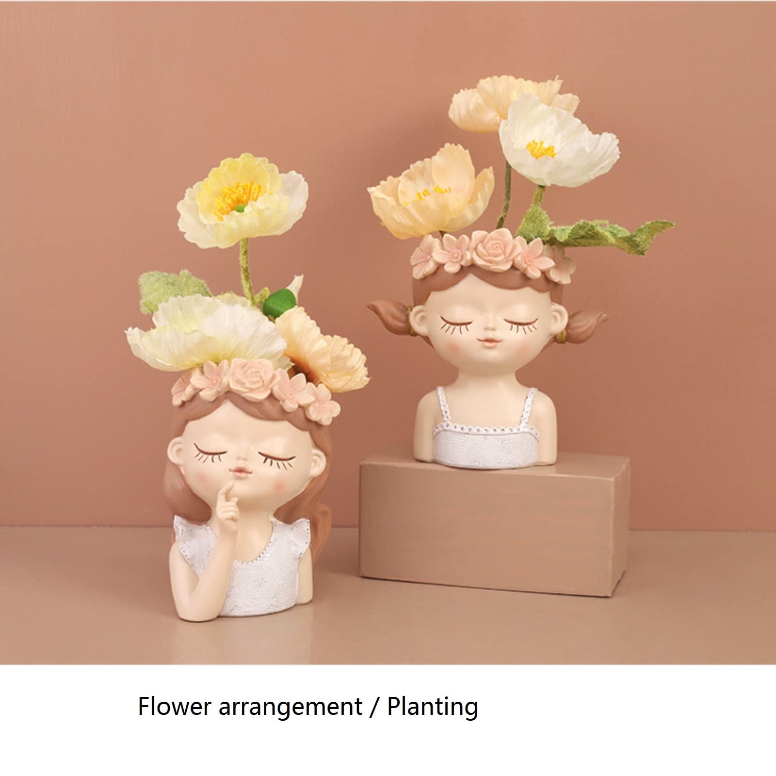 Cute Girl Face Resin Planter Pot for Succulents & Cactus - Indoor/Outdoor Flower Pot, Cosmetic Organizer & Pen Holder - Home & Office Desk Decor (Style-4) | Perfect for Windowsills, Bathroom Decor & Gift Ideas