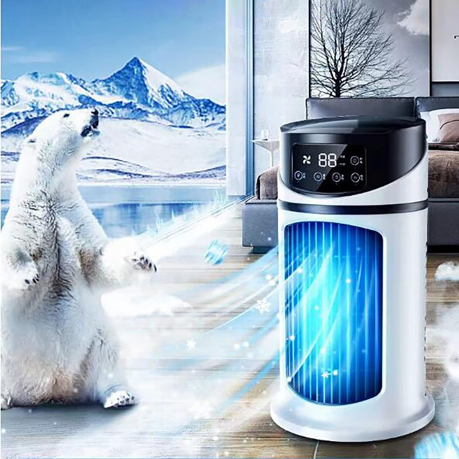 Portable USB Air Conditioner Fan with 5 Speed Settings, Humidifier & RGB Color Changing Lights - Compact Cooling Fan for Home, Office, Bedroom & Travel Use