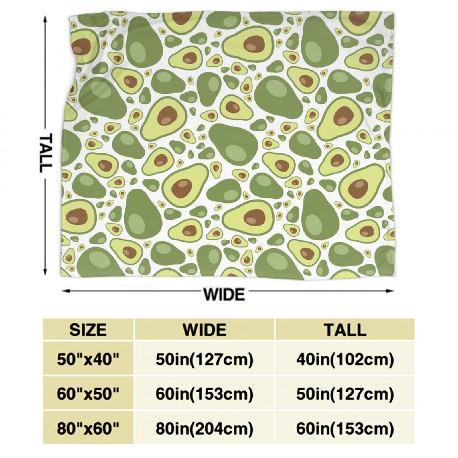 Lightweight Flannel Blanket - Small & Large Warm Throw Blanket with Avocado Pattern | Soft Fleece Blanket for Couch, Bed, Sofa & Chair | Queen & King Size (50x40 Inches) | Perfect for Fall Season, Cozy Home Decor & Gift Giving