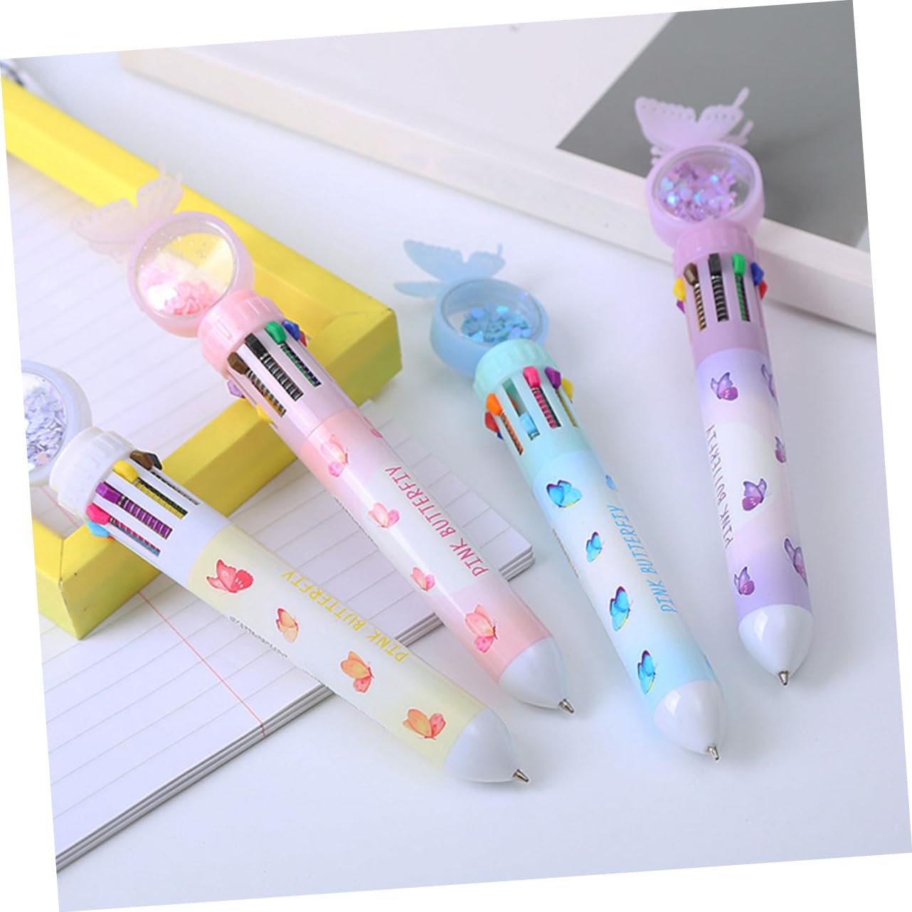 DIYEAH 4-Piece Butterfly Shimmer Ballpoint Pen Set - Vibrant Multi-Color Gel Pens for School, Office & Creative Writing - Perfect Gift for Students, Boys & Girls (Ideal for Note Taking, Journaling & Art Projects)