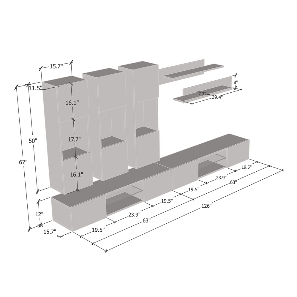 Modern Wall-Mounted TV Stand with Storage & LED Lights - 33