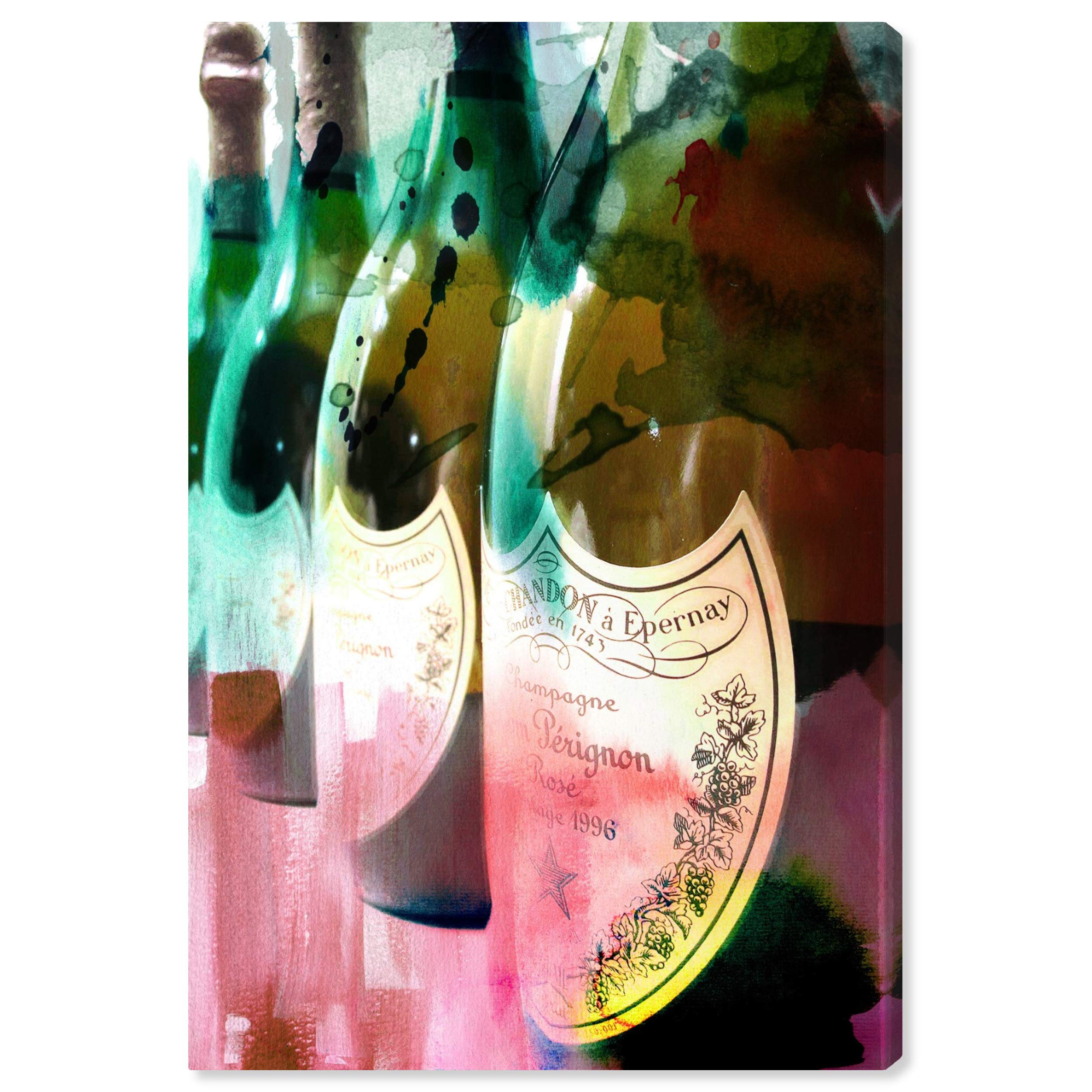 Oliver Gal Artist Co. 'Champagne Feast' Wall Art Canvas Print - 30x45 Inches Pink & Green Abstract Alcohol Painting - Modern Home Bar Decor, Dining Room Artwork, Wine Cellar Decoration