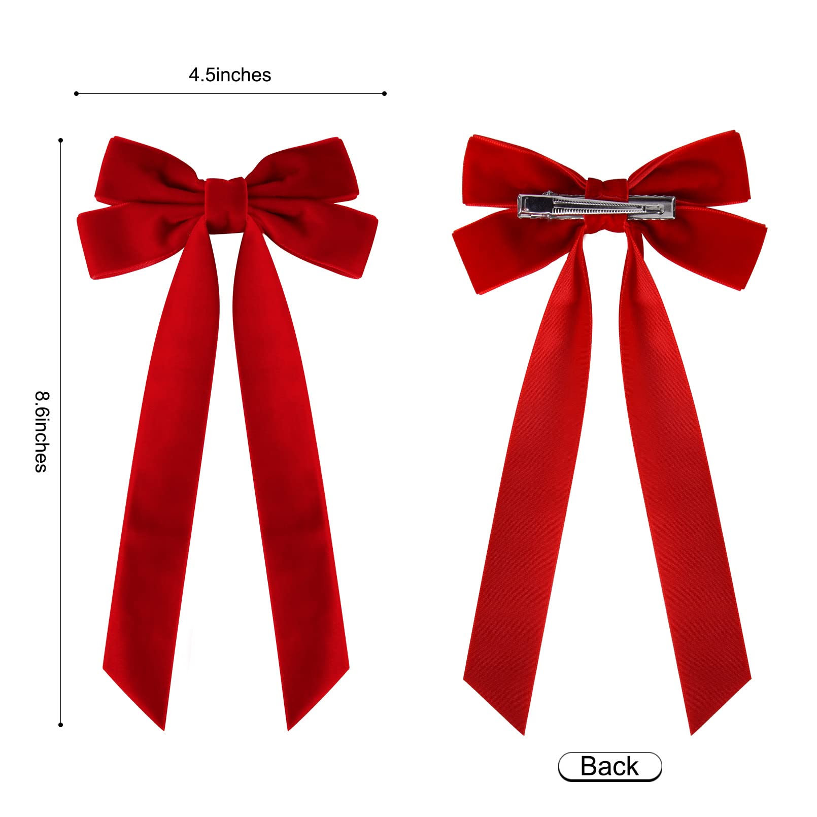 2PCS Velvet Hair Bows - Red Hair Ribbon Clips with Big Fall Alligator Clips - Elegant Hair Accessories for Women, Girls, Toddlers & Kids | Perfect for Parties, Weddings & Daily Styling