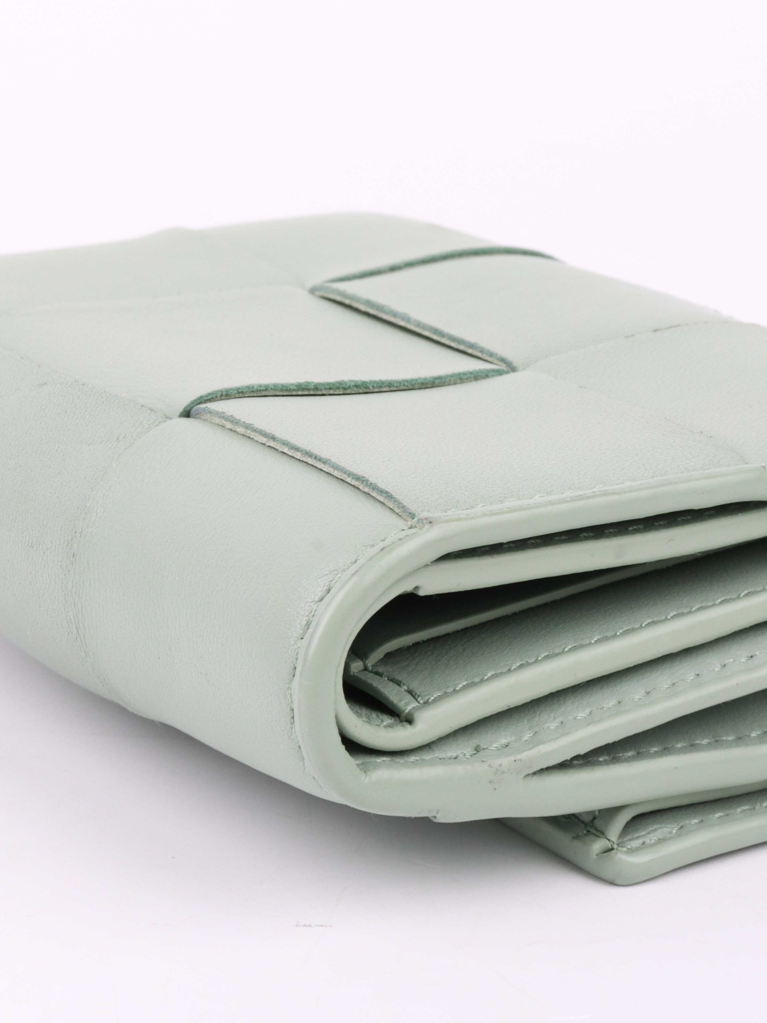 Bottega Veneta Seafoam Green Cassette Tri-Fold Zip Wallet - Luxury Leather Wallet for Men & Women - Perfect for Travel, Business & Everyday Use